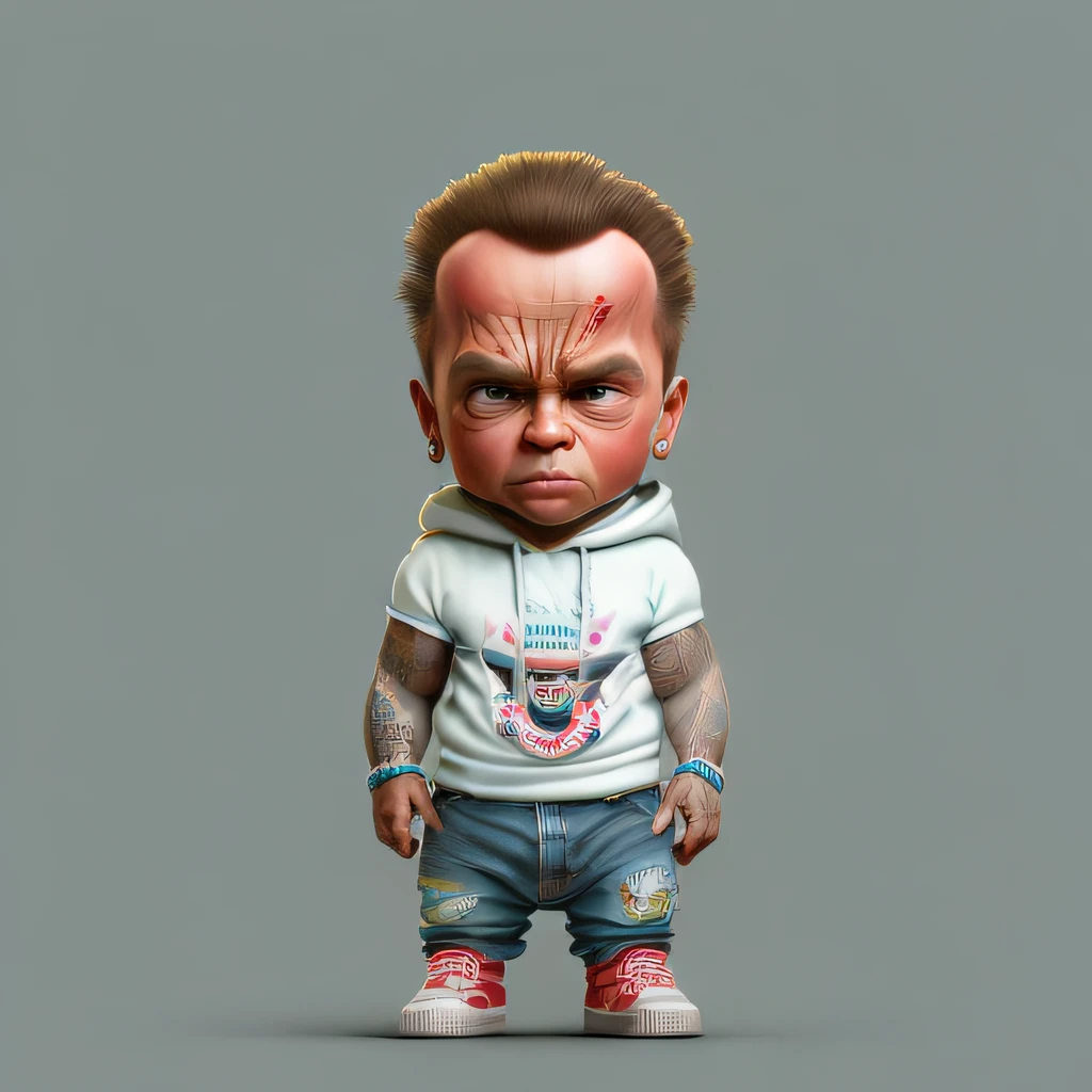 cbzbb, Arnold Schwarzenegger, exterminador do futuro, personagem, fofo, roupa de couro preta, sorriso, pequeno, bonito, Digital Art, Detailed, Cute, Realistic, Humanoid, Character, tiny, Cinematic Sho, Cinematic Lights, Arnold Schwarzenegger, exterminador do futuro, Looks happy