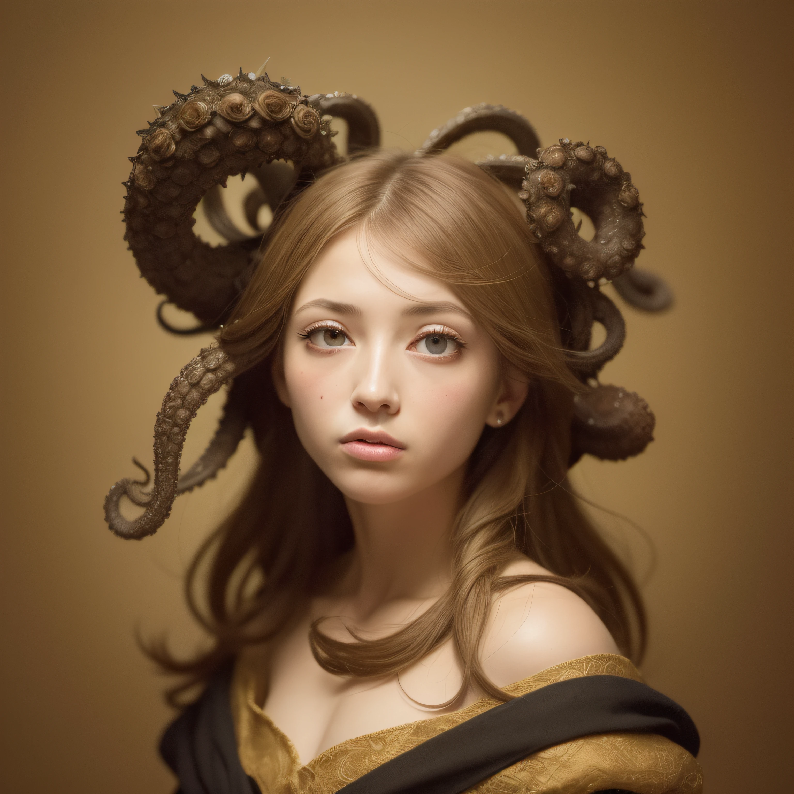 (extremadamente detallado, obra maestra, La mejor calidad), Estilo oscuro, intense illumination, rostro con arrugas, lengua larga, tentacle, deforme, monstruoso, un anciano con Colmillos finos, amenazante. Rococo composition. Luz de caravaggio