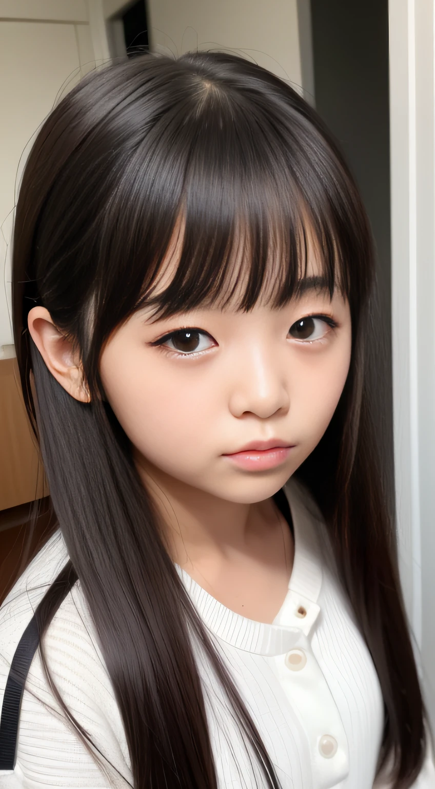 Girl facing a difficult situation、Dark hair、Black eyes、