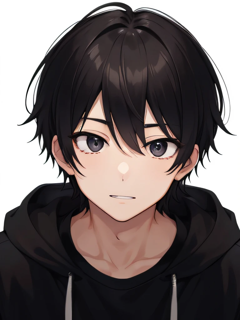 1 male、A dark-haired、Black eyes、bright expression