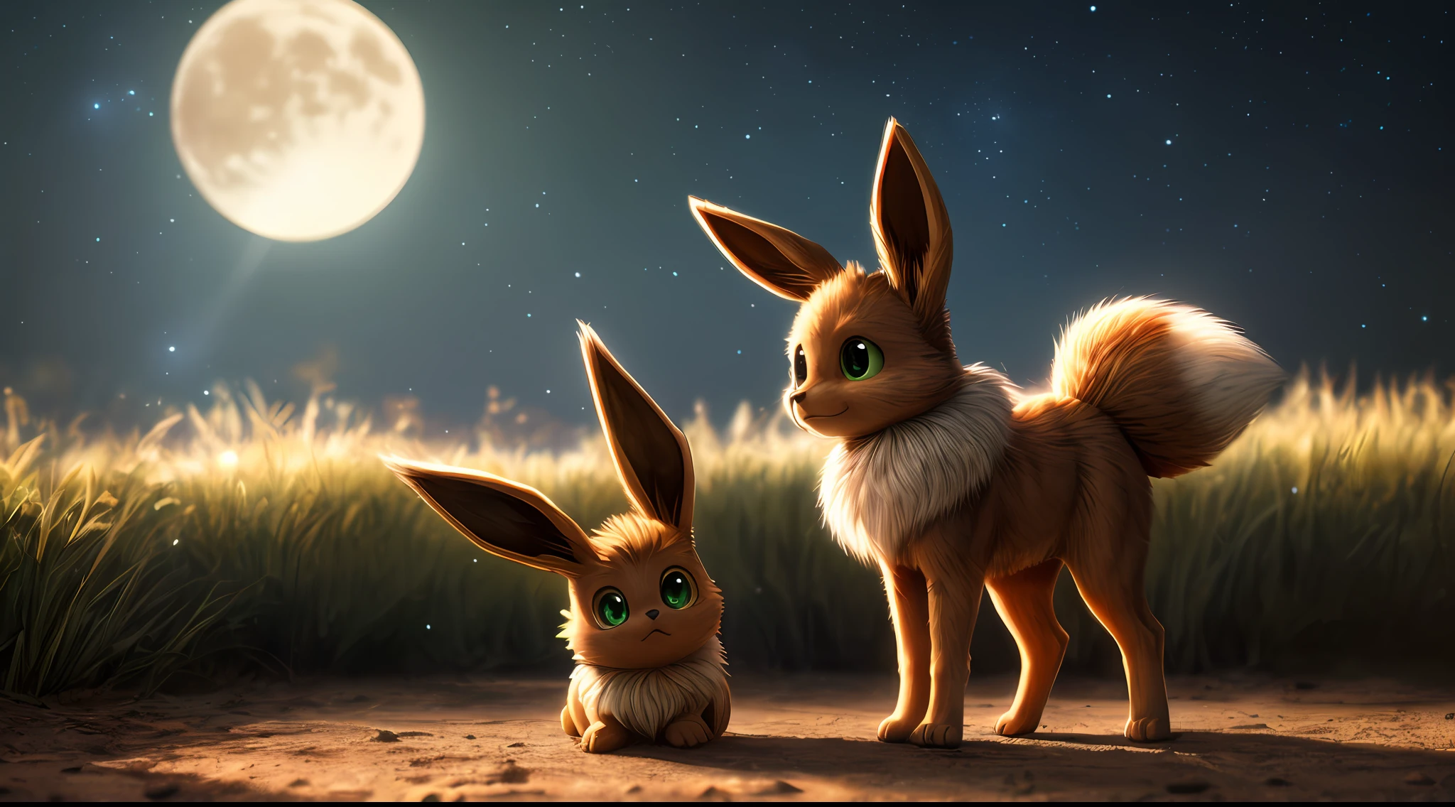 The bunny is a child ikes to ask why,She always had a lot of big questions in her little head。。。,Like what,Why do carrots grow in the ground and not on trees?Why is the moon in the water after being scooped up,It becomes a small moon?Why do the stars in the sky always blink, Solo ((feral eevee)) with ((brown body)) and (white neck tuft) and ((Fluffy tail)) and ((clear green eyes)), (detailed feral brown fox eevee), (Detailed lighting), (detailed brown fox fur), Break, (Cinematic lighting), ((Detailed background)), ((Depth of field)), (half body shadow), ((Sunlight)), Break, ((Intricate, High detail, Film photography, Sharp focus, RAW candid cinema, Realistic, Photorealistic, analogue style, Subsurface scattering, Masterpiece, Best quality, Ultra photo realsisim, 8K)),