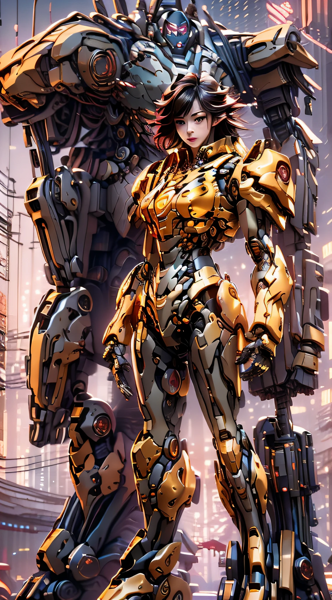 Boutique,best quality,Gold jewelry,(slip out feet),Fairy skin,(Fidelity :1.2),Standing,Super Detailed,realistic,High quality,Movie Light,Ray tracking,Ultra HD,Upper body
Girl in military uniform and military bomber jacket standing next to giant robot, guweiz-style artwork, cyberpunk mech, trend on cgstation, guweiz, Russell Dongjun Lu, digital cyberpunk anime art, ross tran 8 k, guweiz on artstation pixiv, girl in mecha network armor,