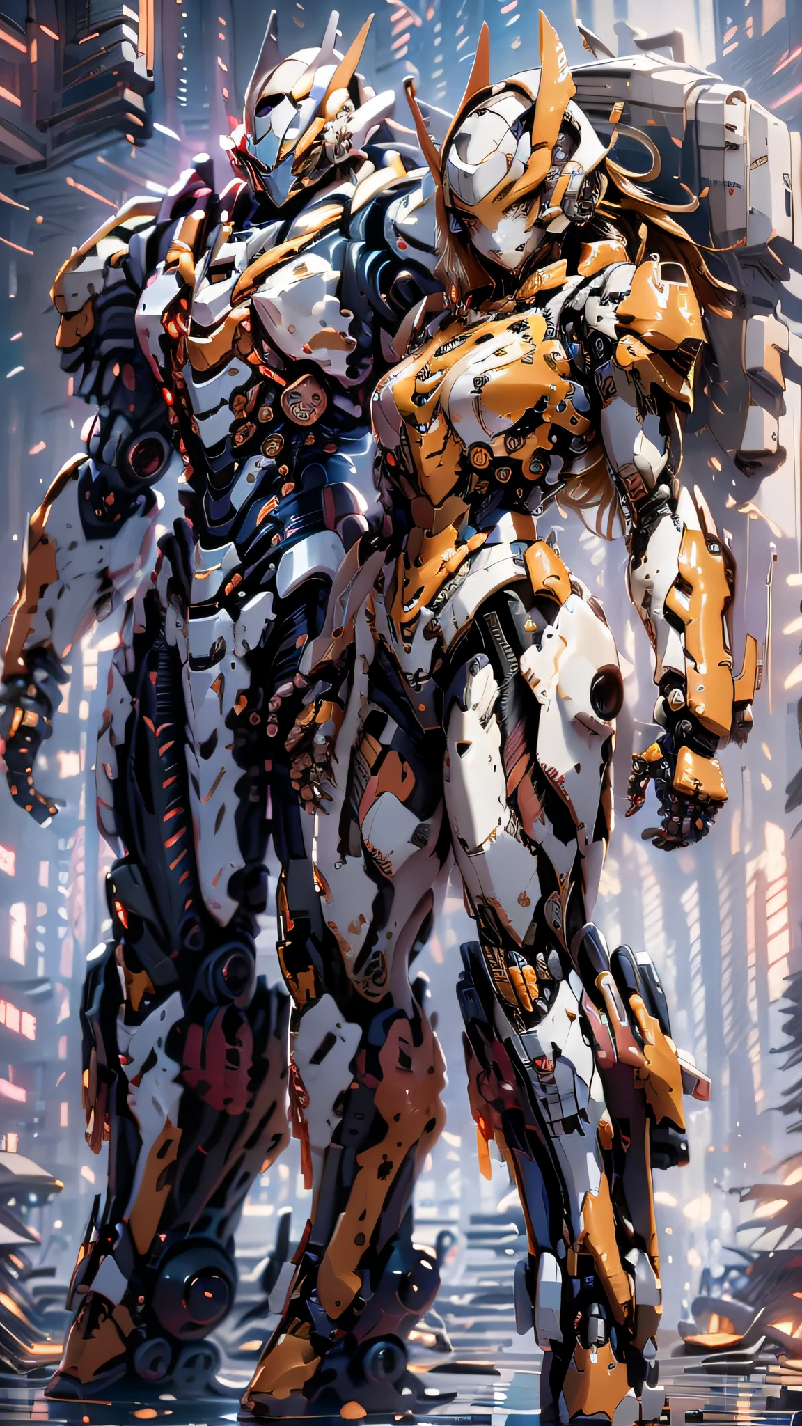 Girl anime in mecha suit, anime girl mecha, digital art cyberpunk anime, 8k, mecha network armor girl, rear angle