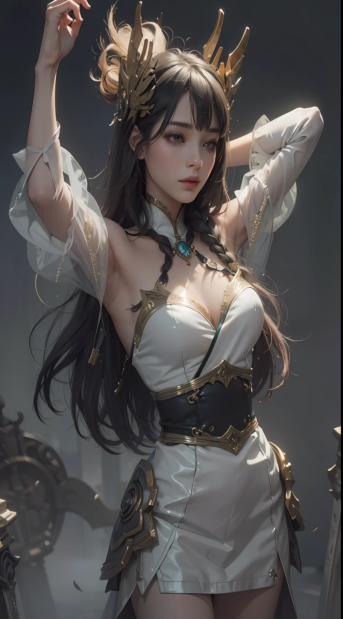 vivid illumination, enchanting elegance, atmospheric depth, masterful technique, naturalistic representations, harmonious composition, creative refinement, striking juxtapositions,
1girl,solo,
foundry,
indoor,
Trust,
graveyard, misty, sombre,