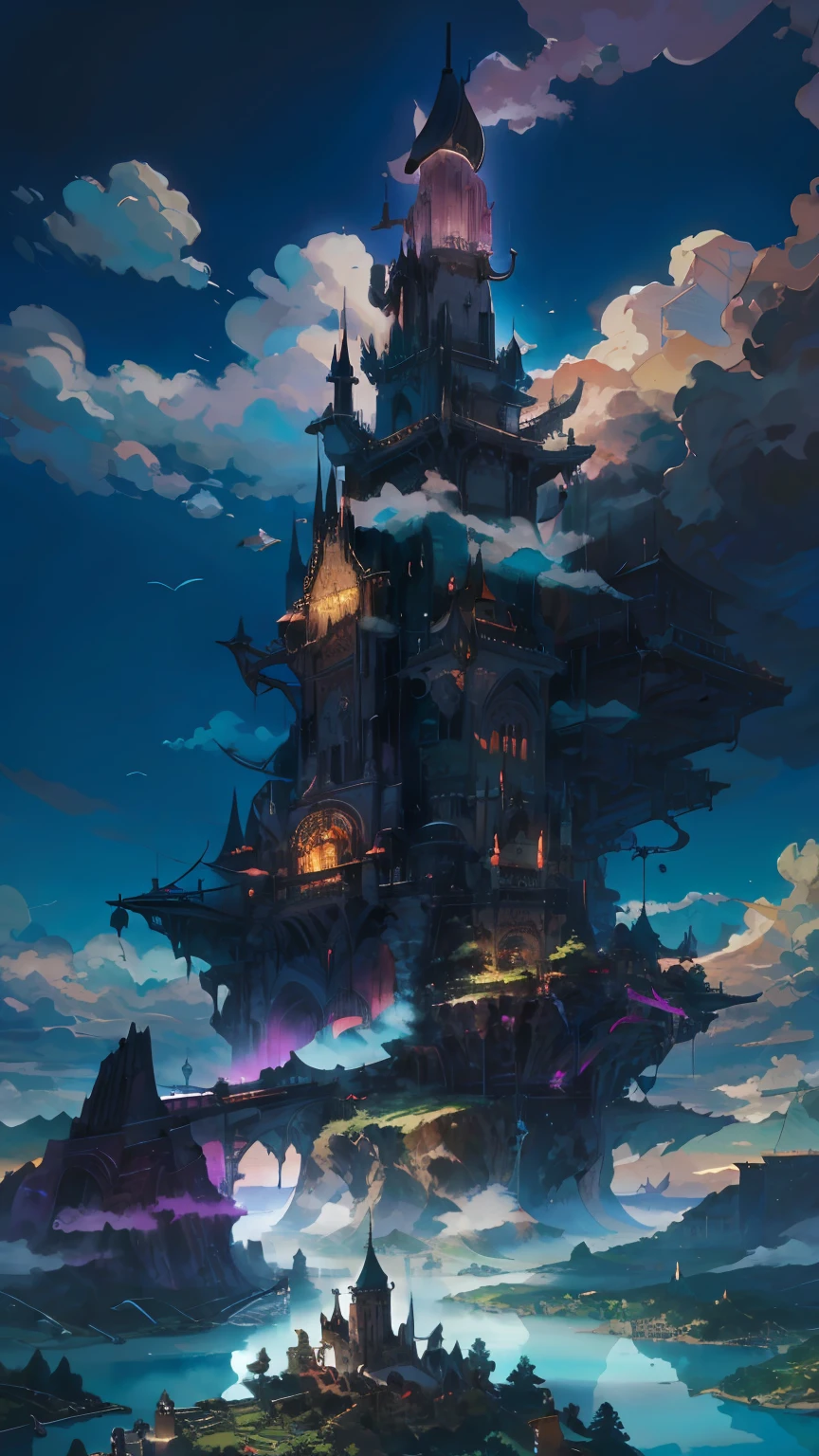 (master part, melhor qualidade, imagem hiperdetalhada), A majestic medieval tower emerging from the crystal clear waters of the lake