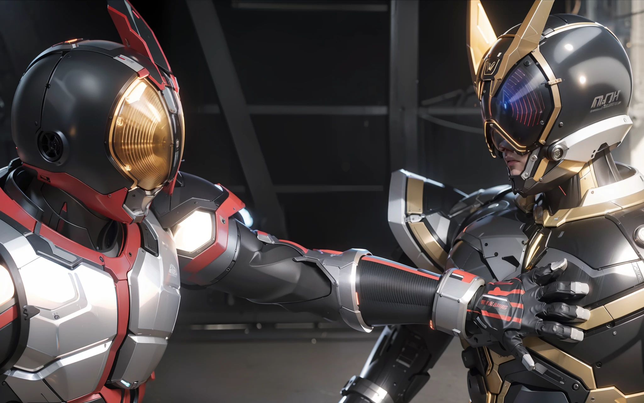 Realiy,photorealestic,Machinary,mechs,Technologie,musculous,glowing light eyes,Burly body,style of photography,Real scenery(Metallic texture 1.8)(Excess detail 2)(High resolution1.6)(4K clarity1.9)(Carbon fiber 1.5)(Metal reflection 1.5),Neon lights,obi strip(1:1)