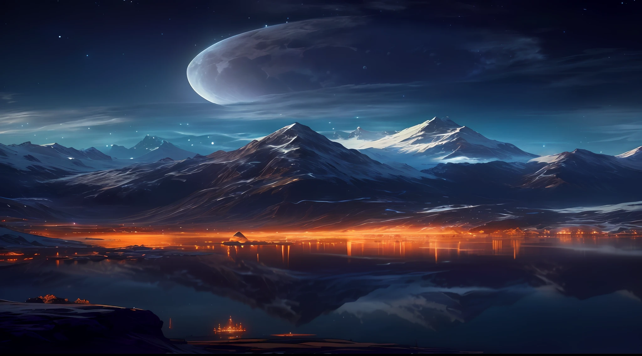 super earth TRAPPIST-1e, mountains and a lake with a moon in the sky, 4k highly detailed digital art, 4 k hd wallpaper very detailed, impressive fantasy landscape, sci-fi fantasy desktop wallpaper, unreal engine 4k wallpaper, 4k detailed digital art, sci-fi fantasy wallpaper, epic dreamlike fantasy landscape, 4k hd matte digital painting, 8k stunning artwork