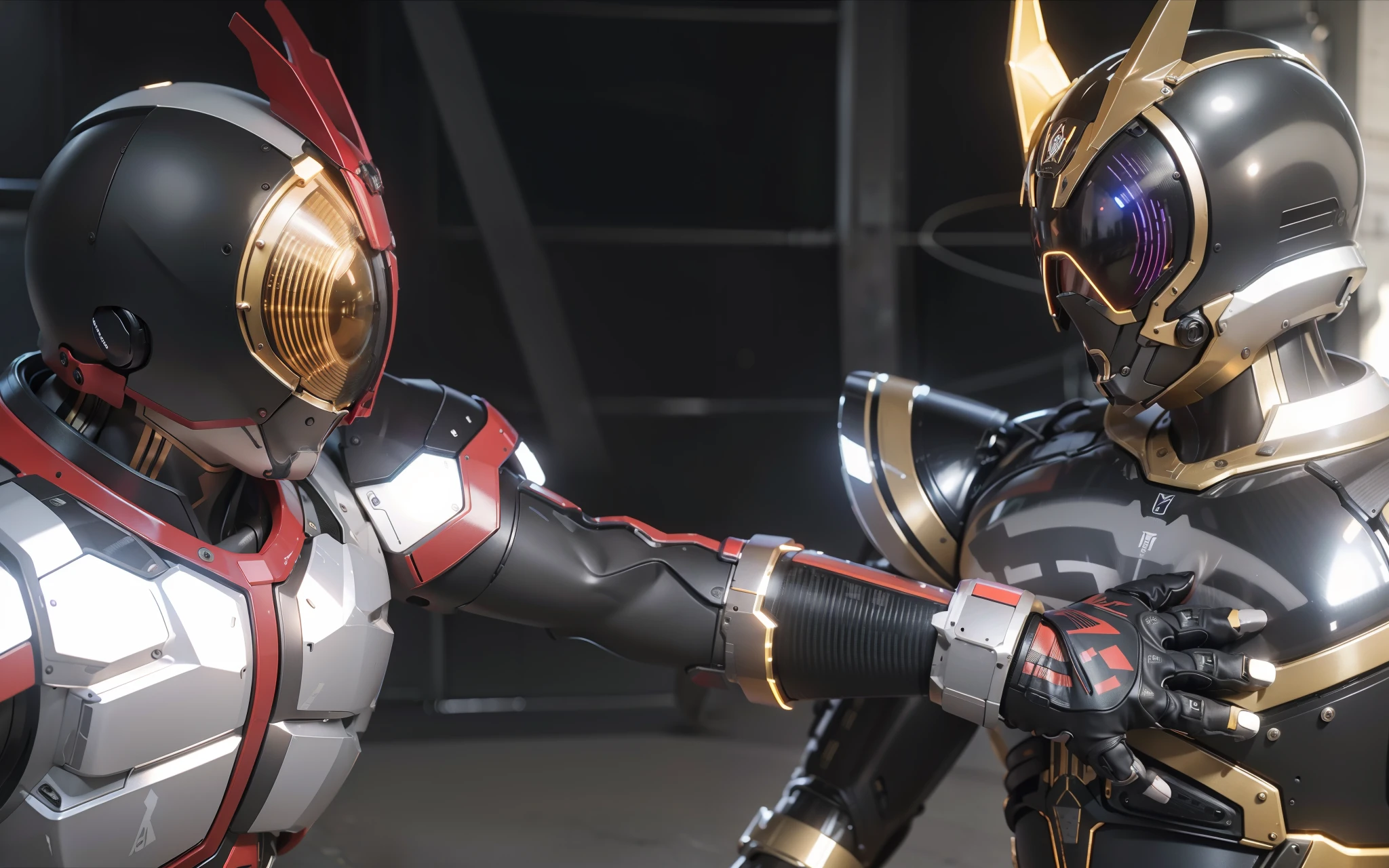 Realiy,photorealestic,Machinary,mechs,Technologie,musculous,glowing light eyes,Burly body,style of photography,Real scenery(Metallic texture 1.8)(Excess detail 2)(High resolution1.6)(4K clarity1.9)(Carbon fiber 1.5)(Metal reflection 1.5),Neon lights,obi strip(1:1)