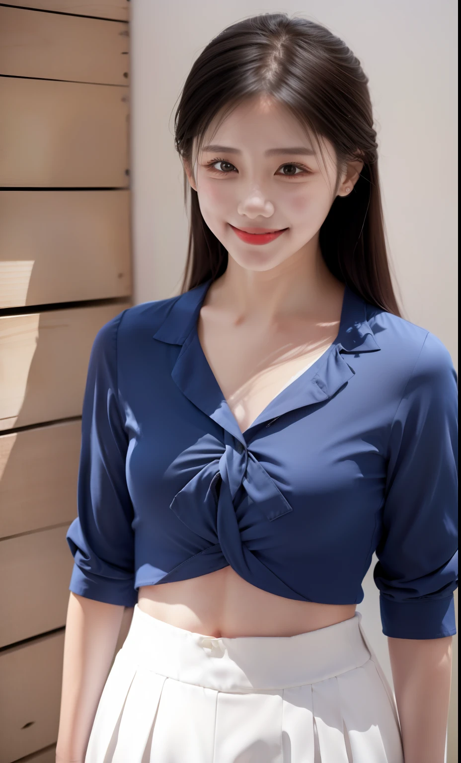 1girl in、A smile、The shirt、Blouse、skirt by the、(small tits)Chilarism、movement、