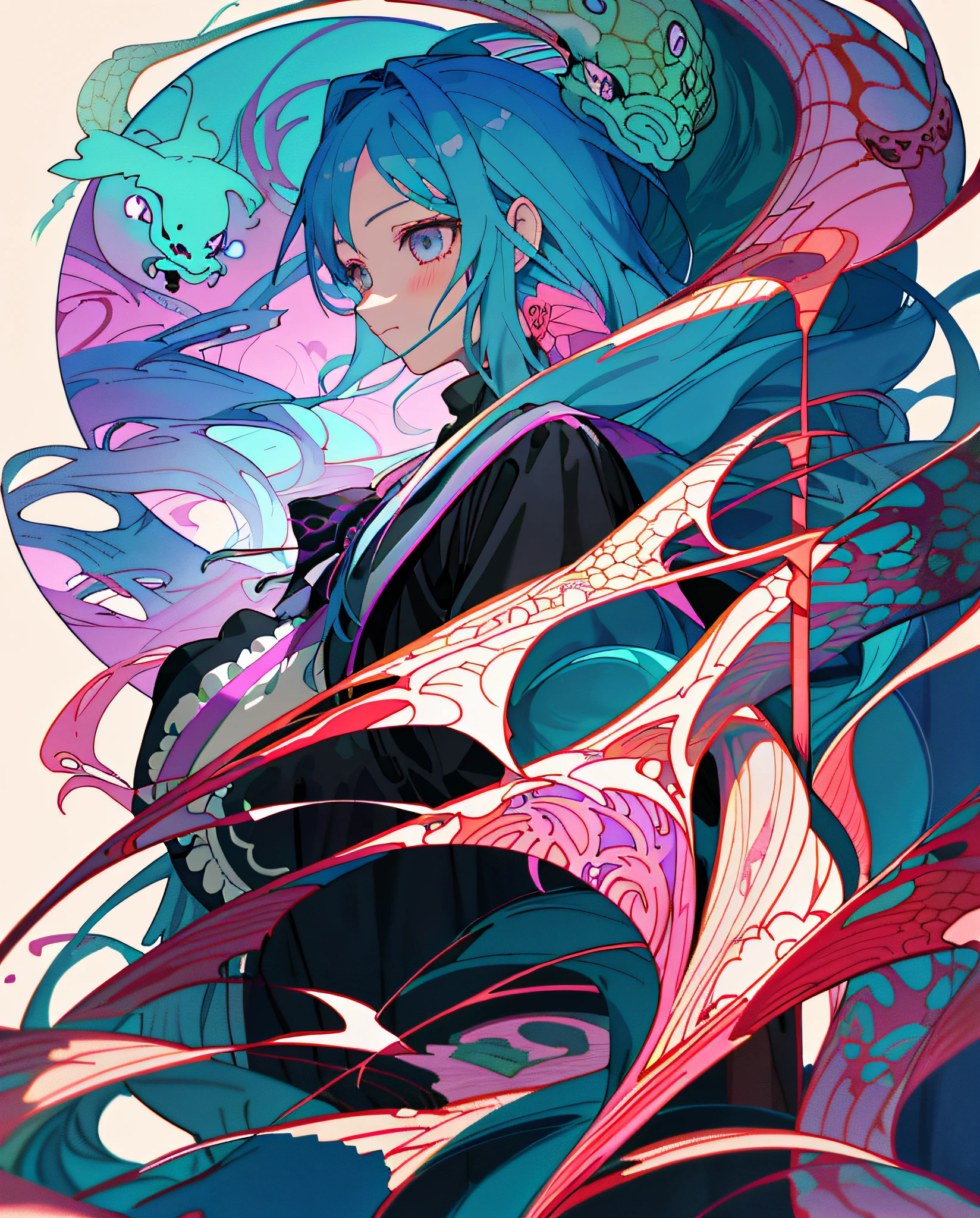 anime girl with long hair and a snake in her hand, a beautiful artwork illustration, detailed digital anime art, detailed fanart, detailed anime art, digital art on pixiv, clean detailed anime art, yandere intricate, anime illustration, digital anime illustration, loish |, anime art nouveau, demon anime girl, digital art from danganronpa, castlevania witch