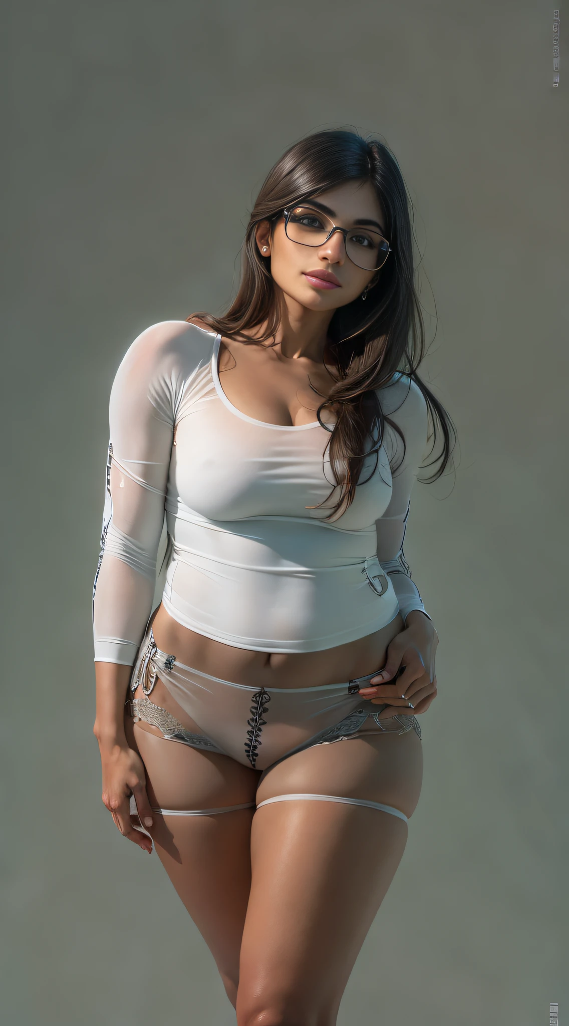 (full body), (alone), ultra high quality, maximum resolution, 8K, Mia Khalifa (Mia Callista), (Identical face), (rosto muito detalhado), (intrincate details), (olhos muito detalhados), extremamente bonita, sorriso radiante, (studio illumination), textura natural, (quadris muito largos), (coxas muito grossas), (seios grandes), (beco de Beirute), (side view), (wearing a micro bikini ), (pornstar)