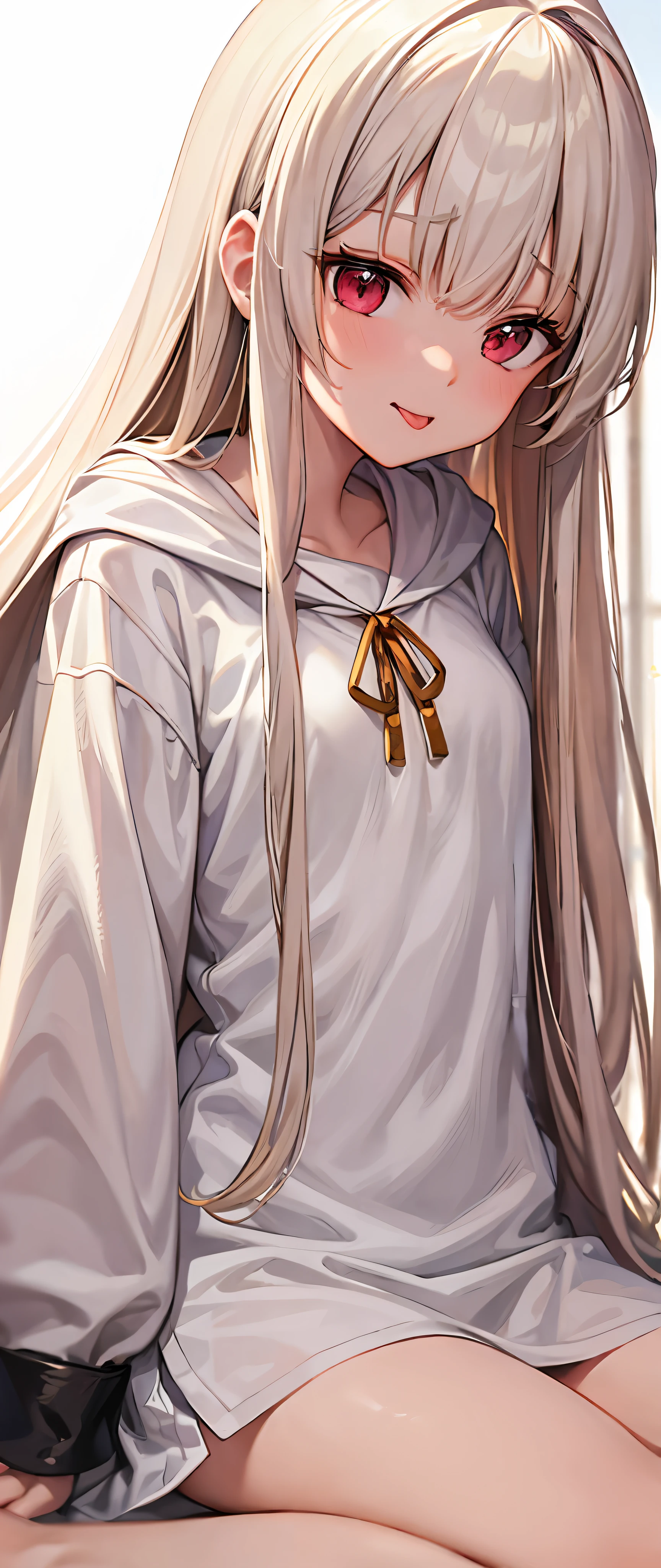 best quality,masterpiece,white background,upper body,Fair skin,blunt bangs,gladient hair,loosen clothing around the neck,look down on,extremely long hair,spreading hair,ivory hair,loafers,wet,,young,girl,open one's mouth,looks away,stick out tongue