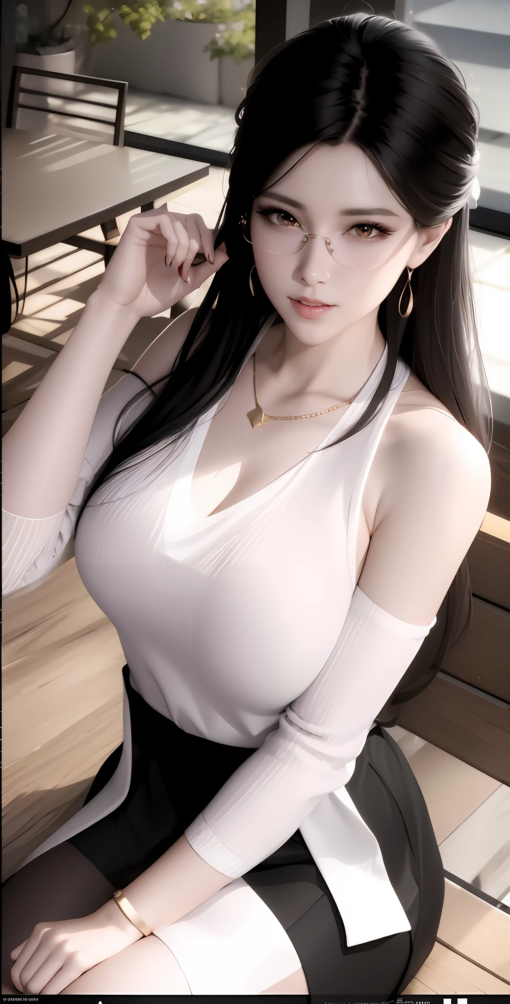 a close up of a woman wearing a white top and black skirt, alluring tipha lockhart portrait, digital art of an elegant, beautiful and seductive anime woman, Guviz-style artwork, seductive anime girls, Realistic anime 3 D style, inspired by Sim Sa-jeong, [ 4 K digital art ]!!, realistic art style, full-body xianxia