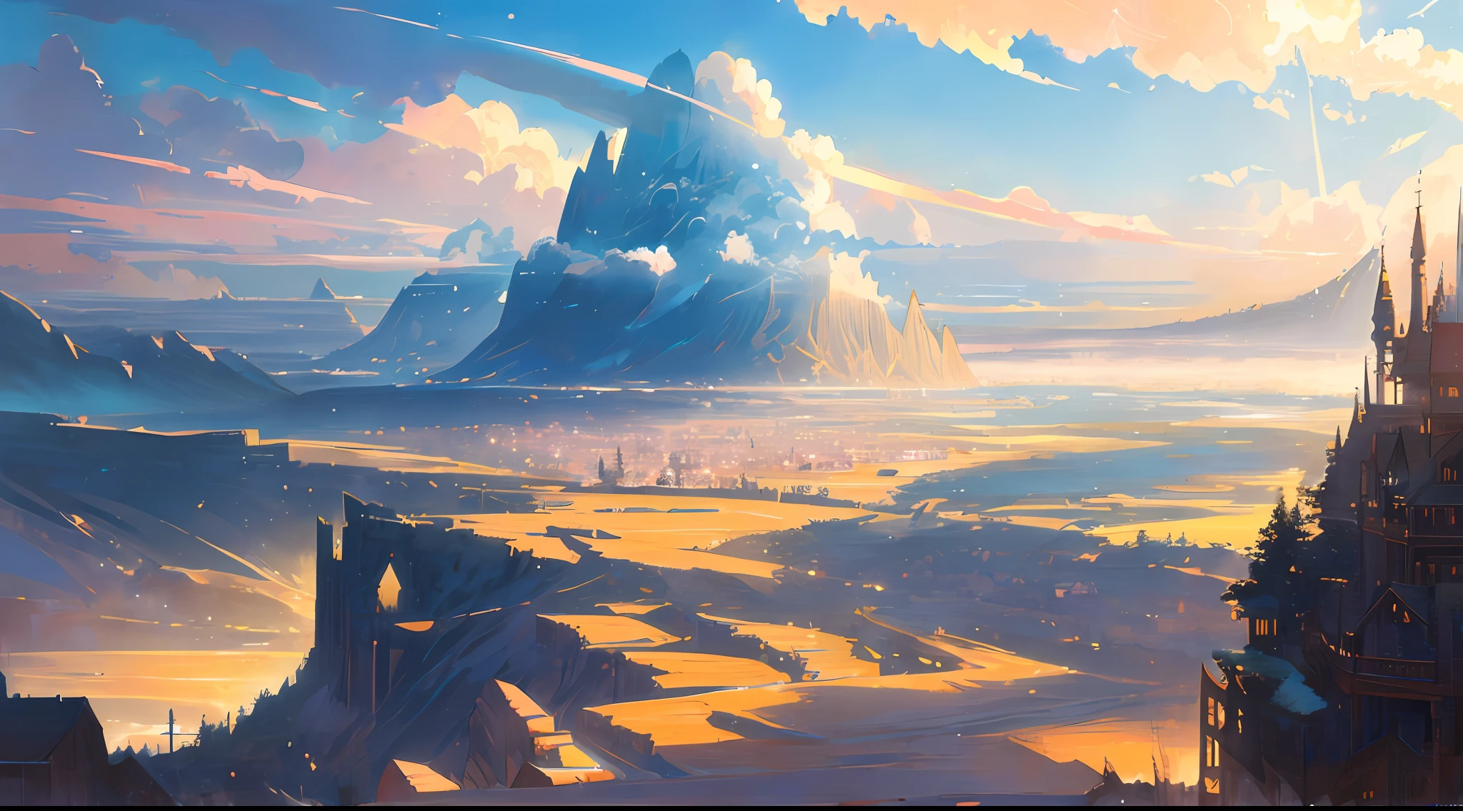 A highly detailed anime illustration,
landscape,
vintage, dreamy,  drawing, trending on artstation, UHD, (((by Quentin de Warren))):1.8, atmosphere, luminosity --auto