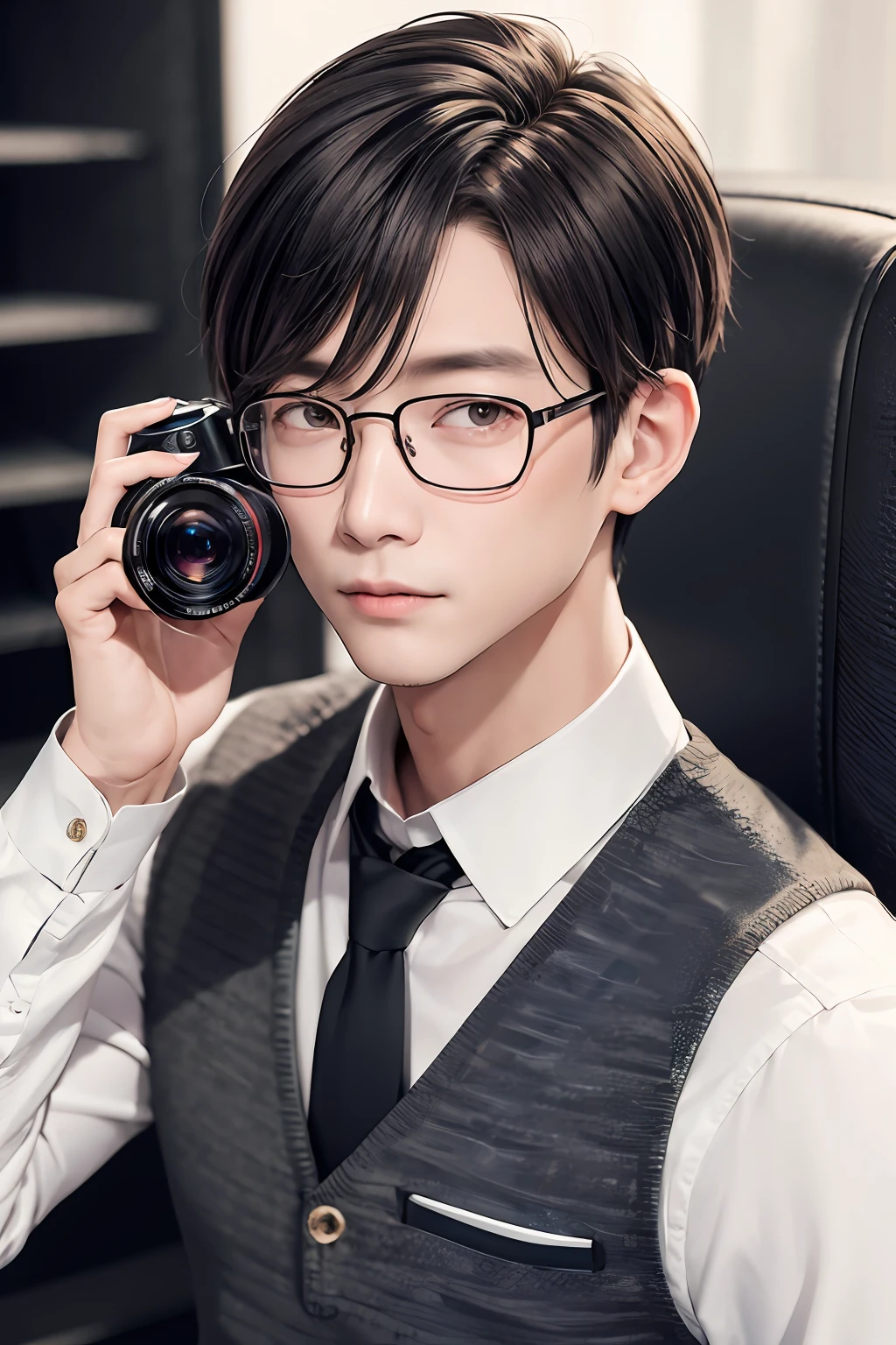 Photographer Glasses Single eyelid Male voice Short hair