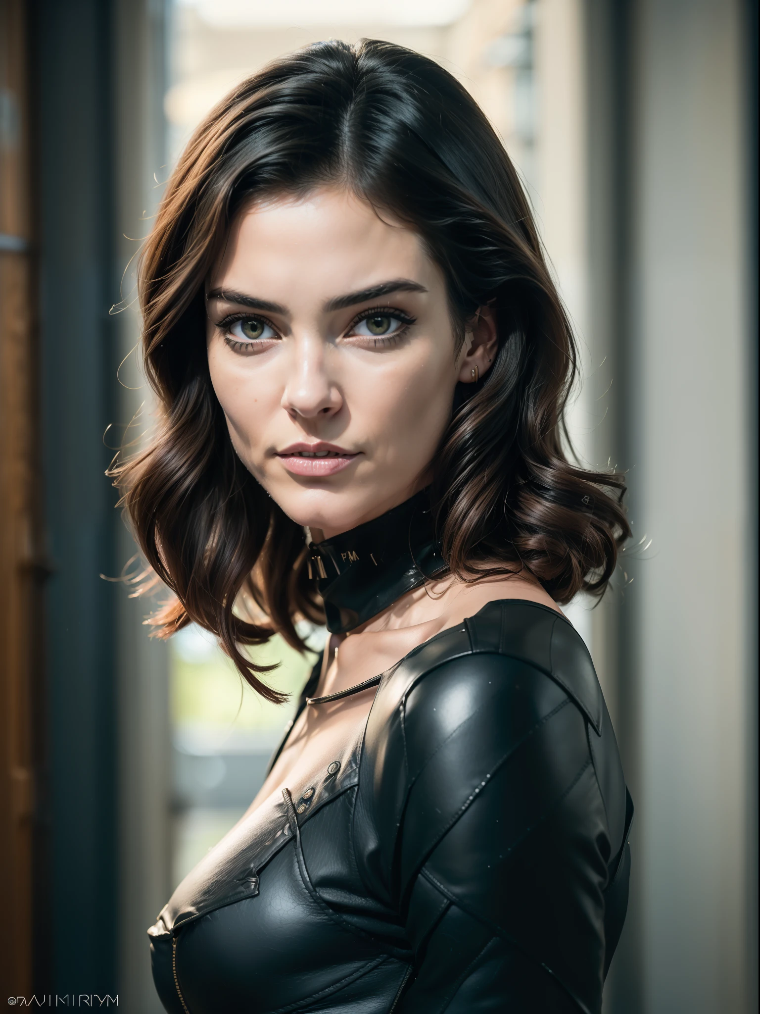 mulher gato, (((inspirada em "Selina Kyle" do filme "mulher gato"))), roupas de Alien, ((Autorretrato de rosto frontal)), 8k UHD, DSLR, grain of film, pintura fotorrealista Fujifilm XT3 arte midjourney, ((como Selina Kyle)), (NSFW)