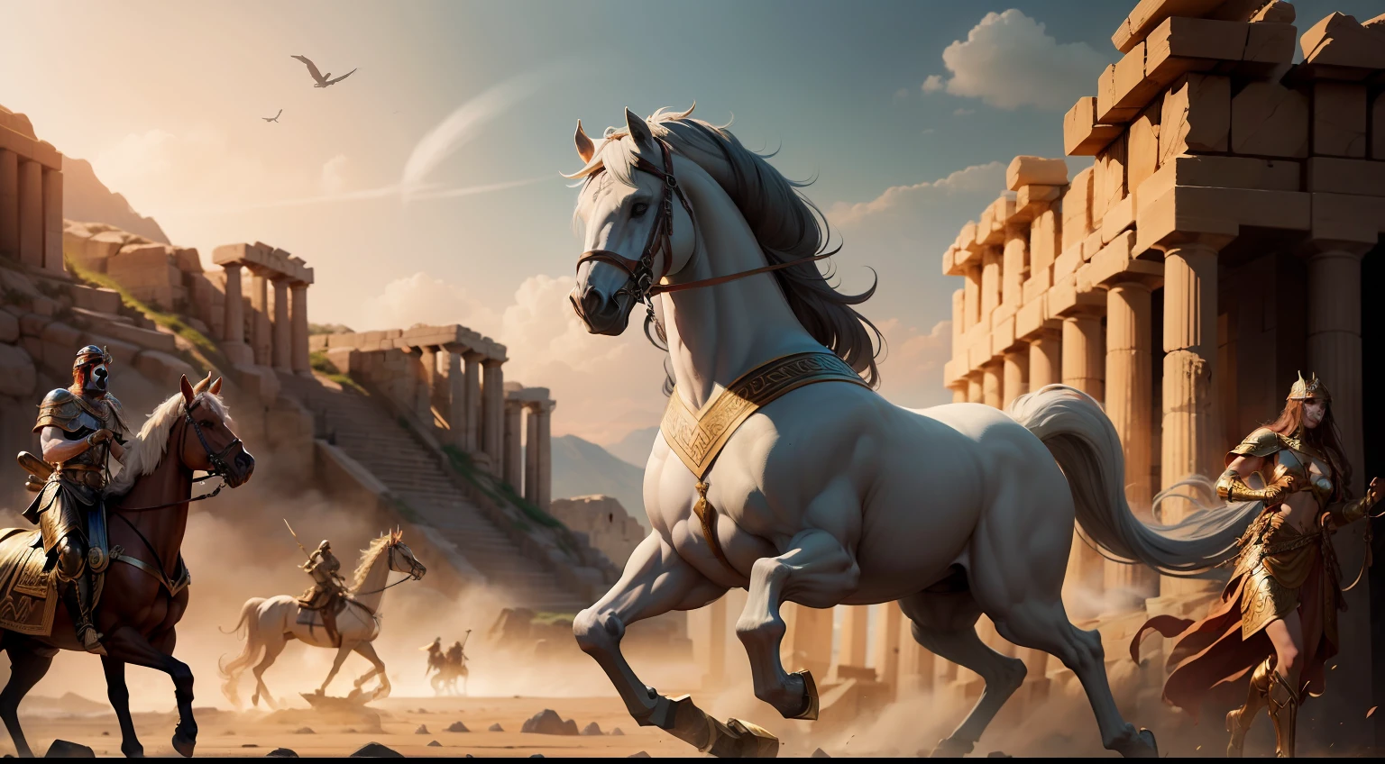 PT: A realistic mythological world,The epic war plot of the Trojan War,Magnificent war scenes,Reproduction of ancient Greek mythology。