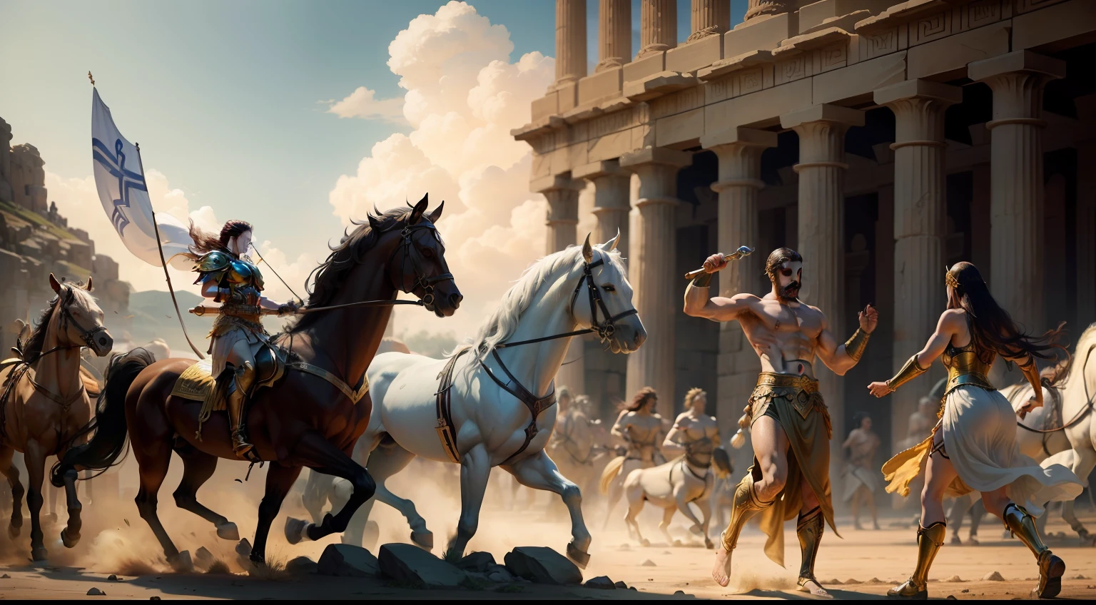 PT: A realistic mythological world,The epic war plot of the Trojan War,Magnificent war scenes,Reproduction of ancient Greek mythology。