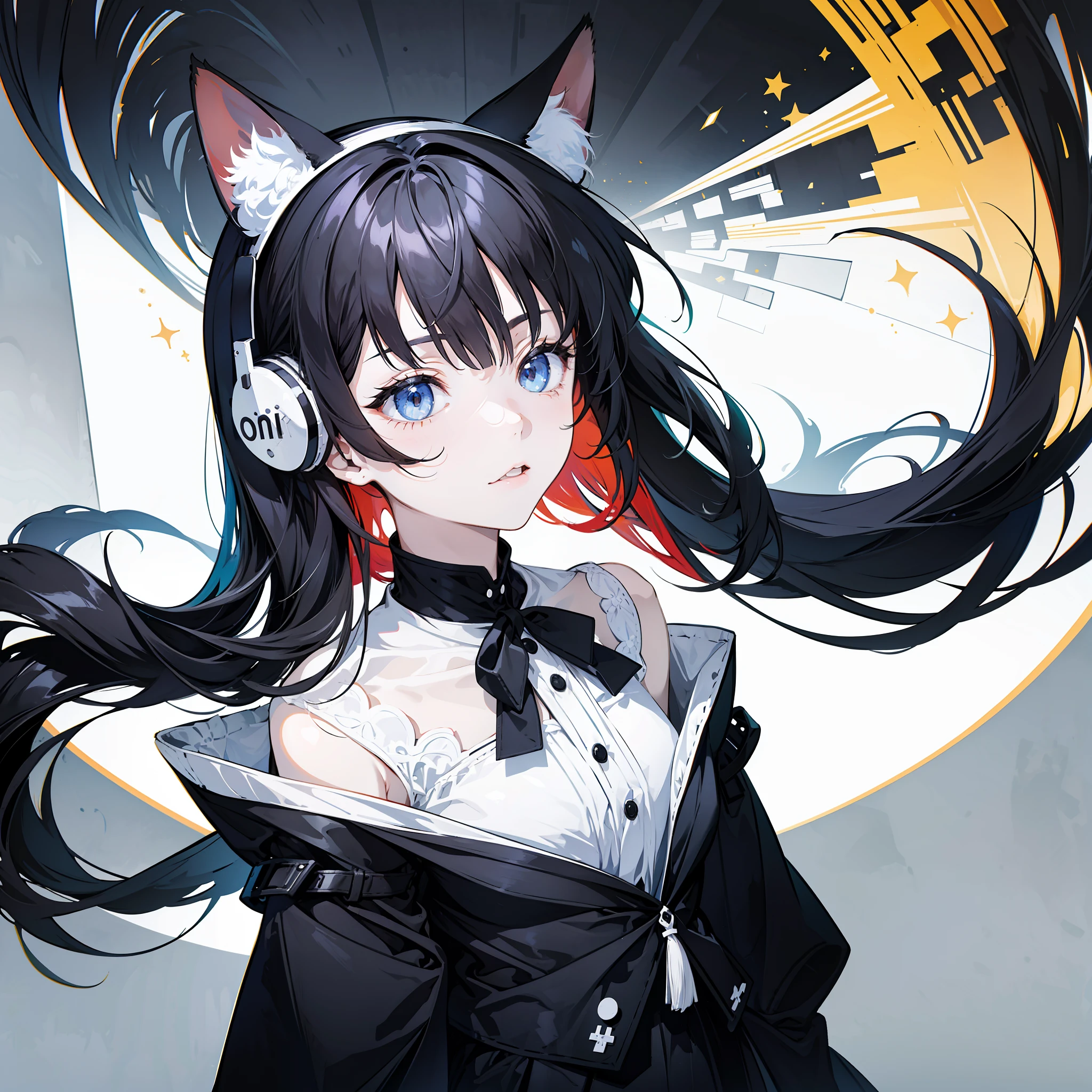 Cat-eared girl wearing headphones A variety of black and white clothing designs，3×3 format images，A set of illustrations，The spacing between each element is equal，There is no overlap，Old memo kernel，Two image views，namely the frontview、the sideview、white backgrounid、Different image views  ，organic shapes and lines，illustratio，Flat illustration style，Flat illustration style，Danish design"