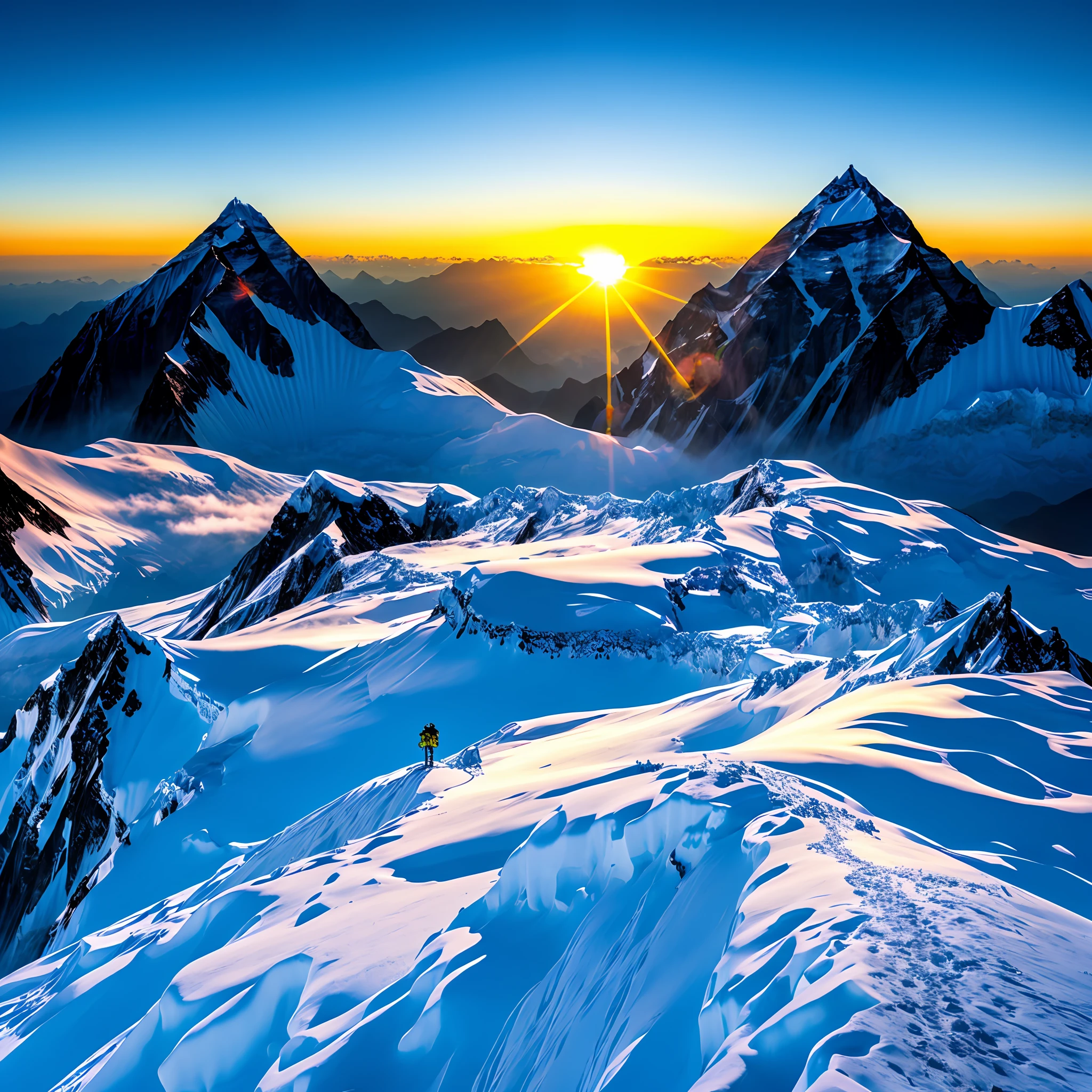 The sun rises from the summit of Mount Everest