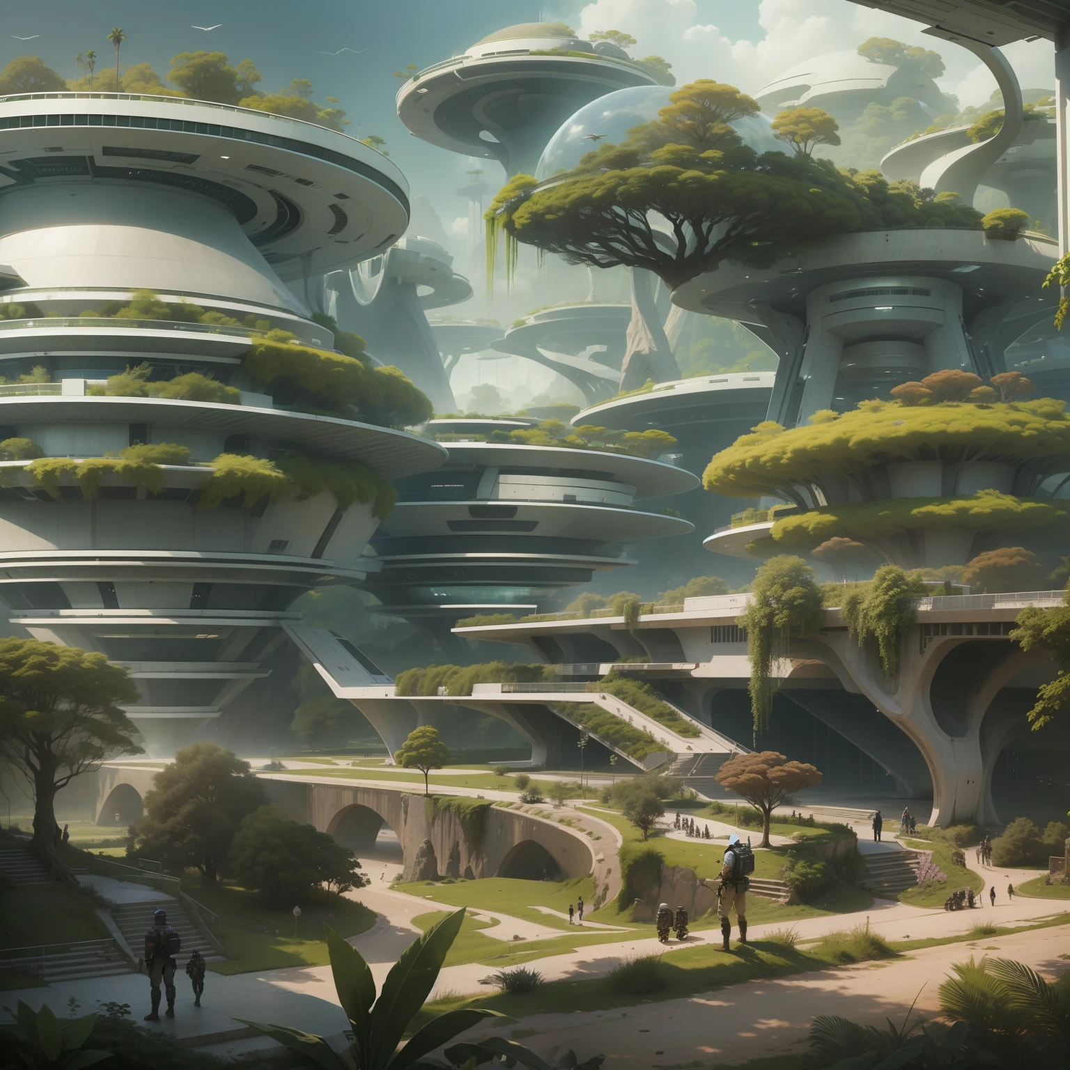 ((obra-prima)),((melhor qualidade)),((detalhe alto)),((realista,)) Self-sufficient futuristic city, biodiversidade Rica , architectural streets, bazares, pontes, aliens, arquitetura.Cidade conhecida por sua beleza natural,Rich alien culture. The lands are protected by highly trained military forces, incluindo, The region is rich in natural resources, which made him the target of invasions by other alien races over the years. No entanto, as defesas bem preparadas, protected the region and kept it safe. Ademais, The constellation is known for its advanced technology and strong communication system, becoming an important center of intergalactic business and commerce. Nathan cresceu neste ambiente vibrante, surrounded by military tradition and advanced science, moldando suas habilidades e personalidade.