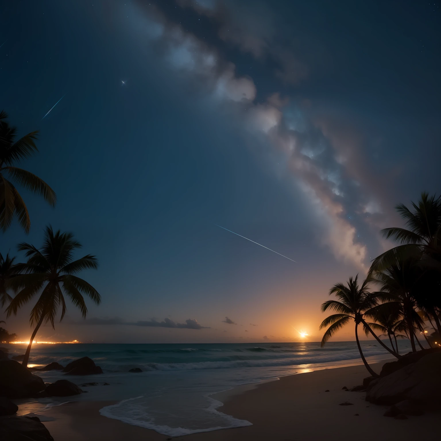 Imagem de uma noite tranquila, cei estrelado, lua brilhante