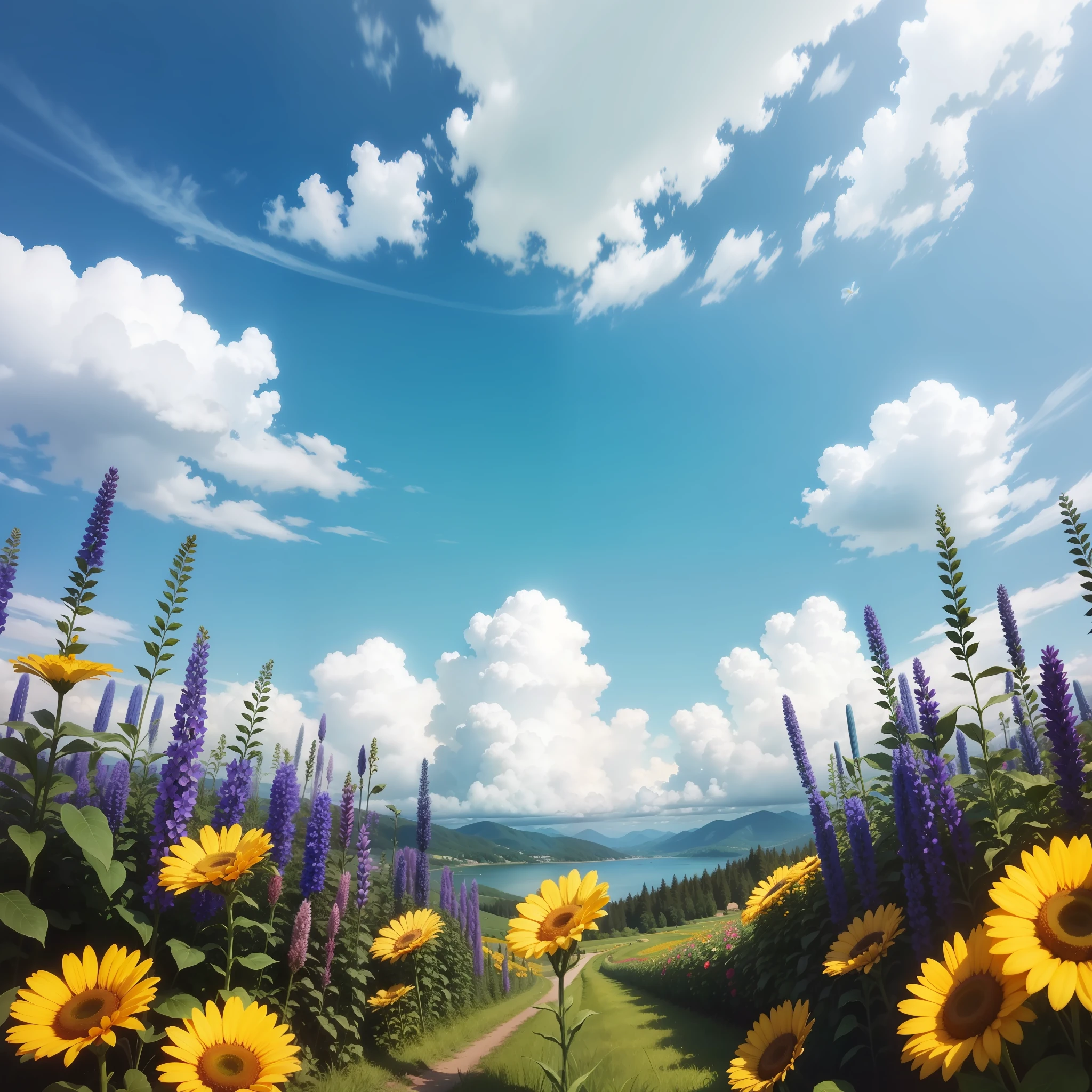 Wallpaper phone，Hello August，fresh flowers，blue-sky，Beautiful，high qulity