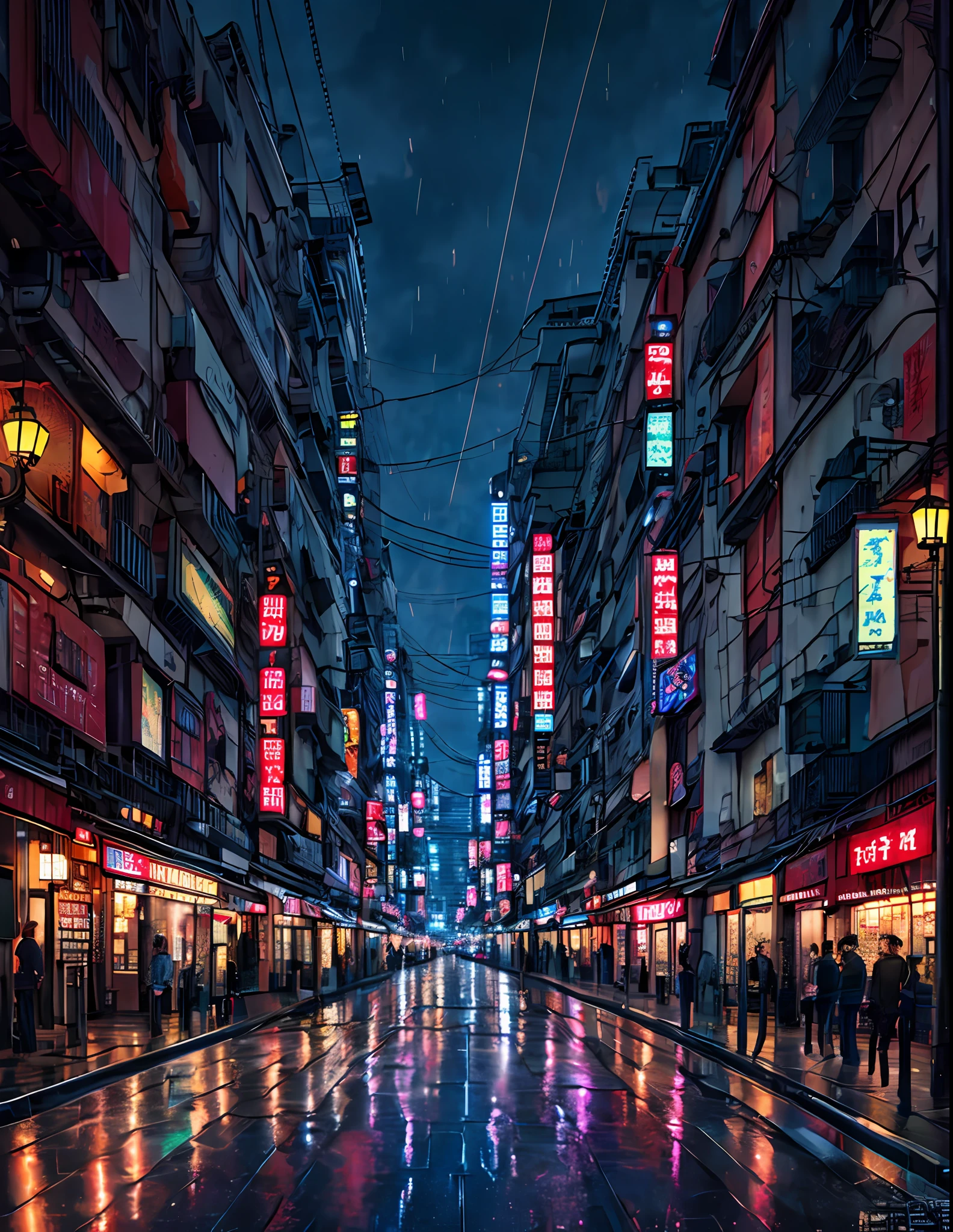 Osaka night, raining day, without crowded, masterpiece, best quality, high quality,extremely detailed CG unity 8k wallpaper, HDR, Chromatic Aberration ,Photorealistic,extremely detailed, trending on artstation, trending on CGsociety, Intricate, High Detail, dramatic, art by midjourney