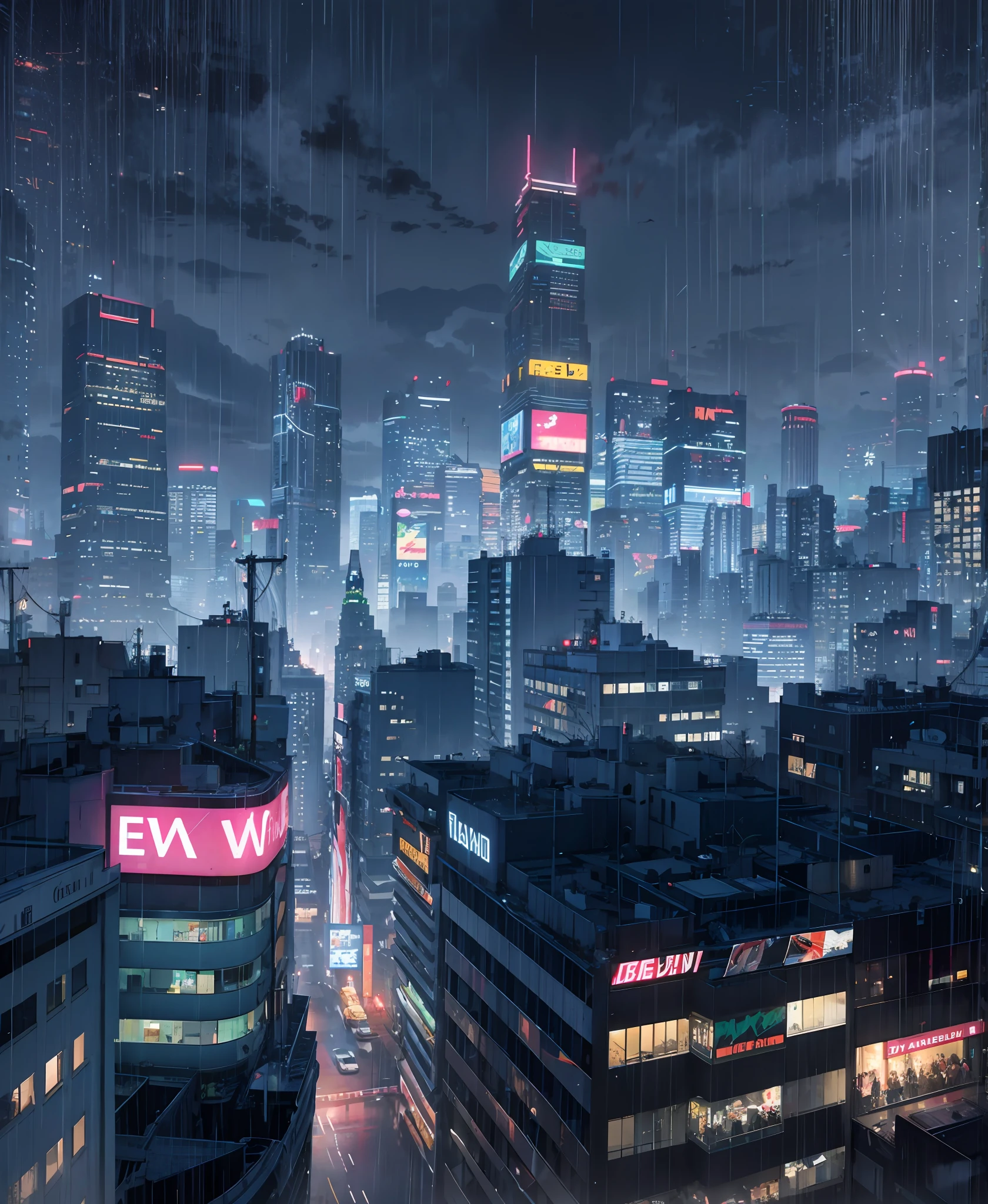 Arafed view from a room with city view at night, Apartamento Bladerunner, neo - noir setting, Located in Tokyo, telhado, cinematic neon matte painting, Cyberpunk Room at Night, Noite em Gotham City, O apartamento cyberpunk, rainy city at night, Como uma cena de Blade Runner, city at night in the rain, Aesthetics of rain, Rainy night variations with shades of shade at the edges