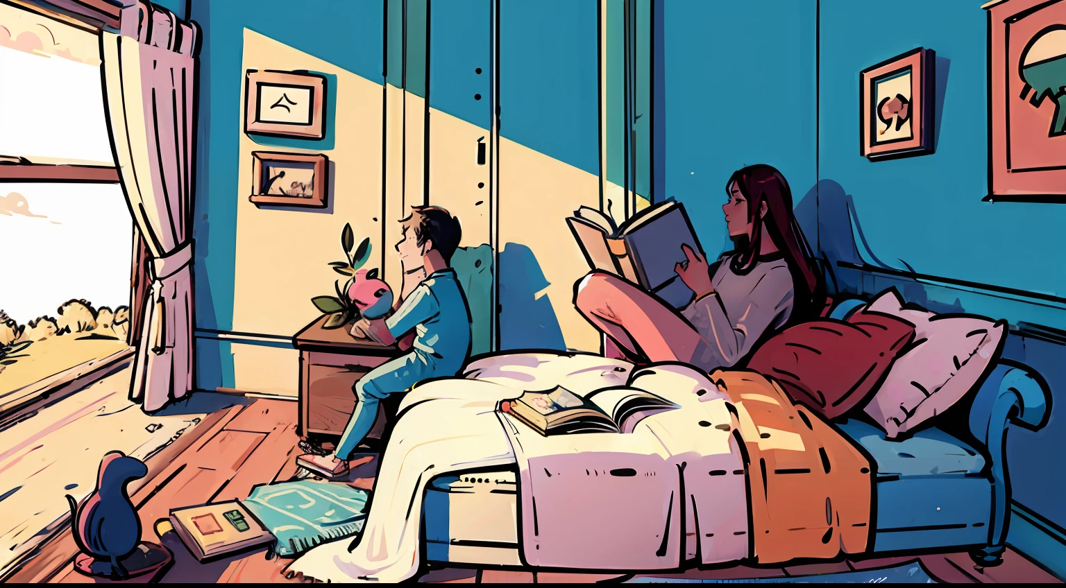 Arafed woman reading a book to a child in a living room, illustration of children's book, Illustration for children's book, illustration of children's books, illustration of children's books, illustration of children's books, story book illustration, illustration of children's book, illustration for book, a storybook illustration, storybook illustation, Directed by: Nandor Soldier, colorful kids book illustration