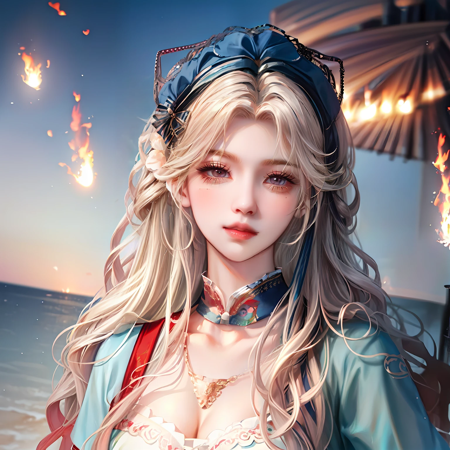 tmasterpiece， 8k， Perfect ligthing， ， ， femele， looking at viewert， 电影灯光， cowboy lens， Lolita prostitute，ultra - detailed，A detailed eye，Curly hair
