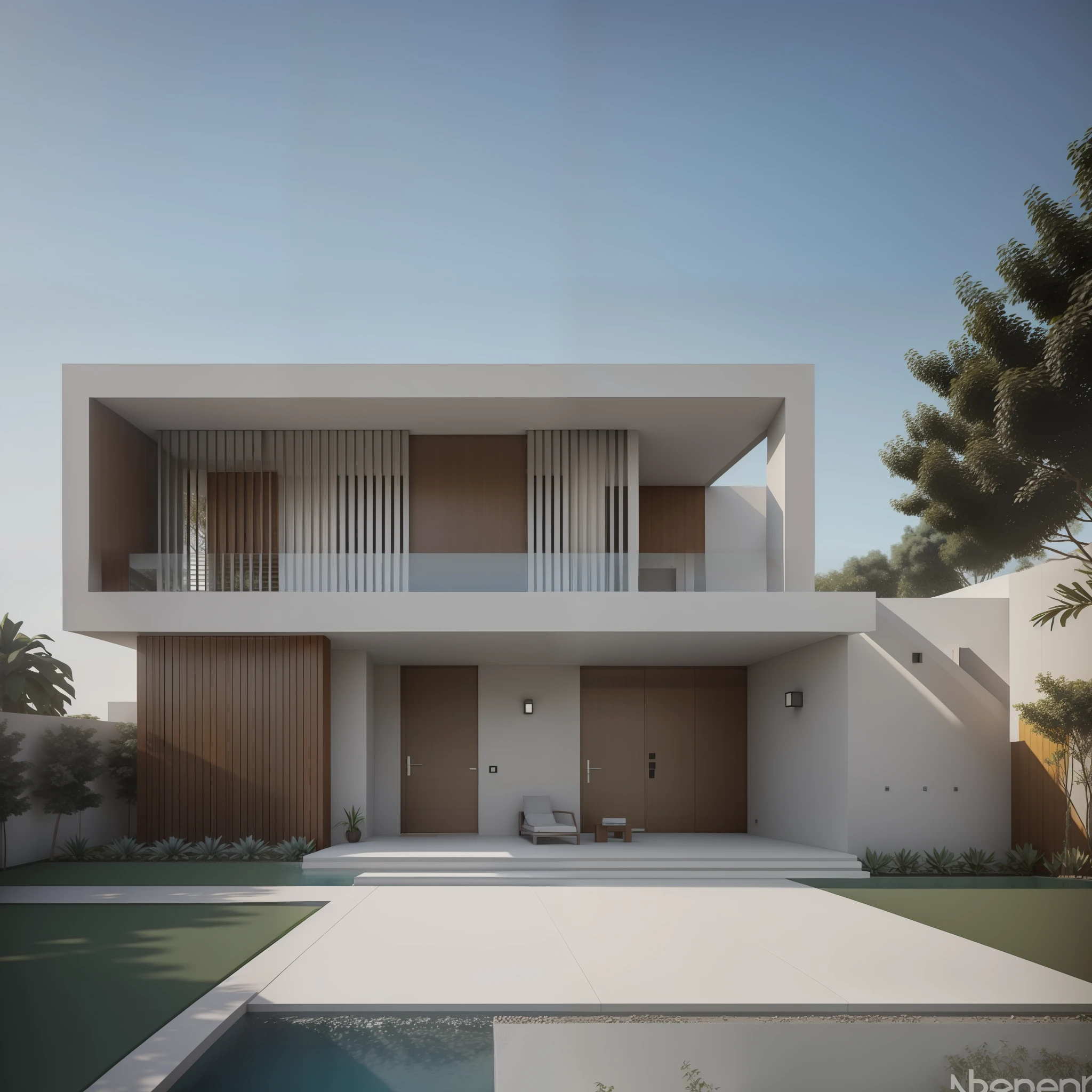 "Contemporary residence, (1 andares), alvenaria de concreto, super detalhado, imagem de corona render, 4k"