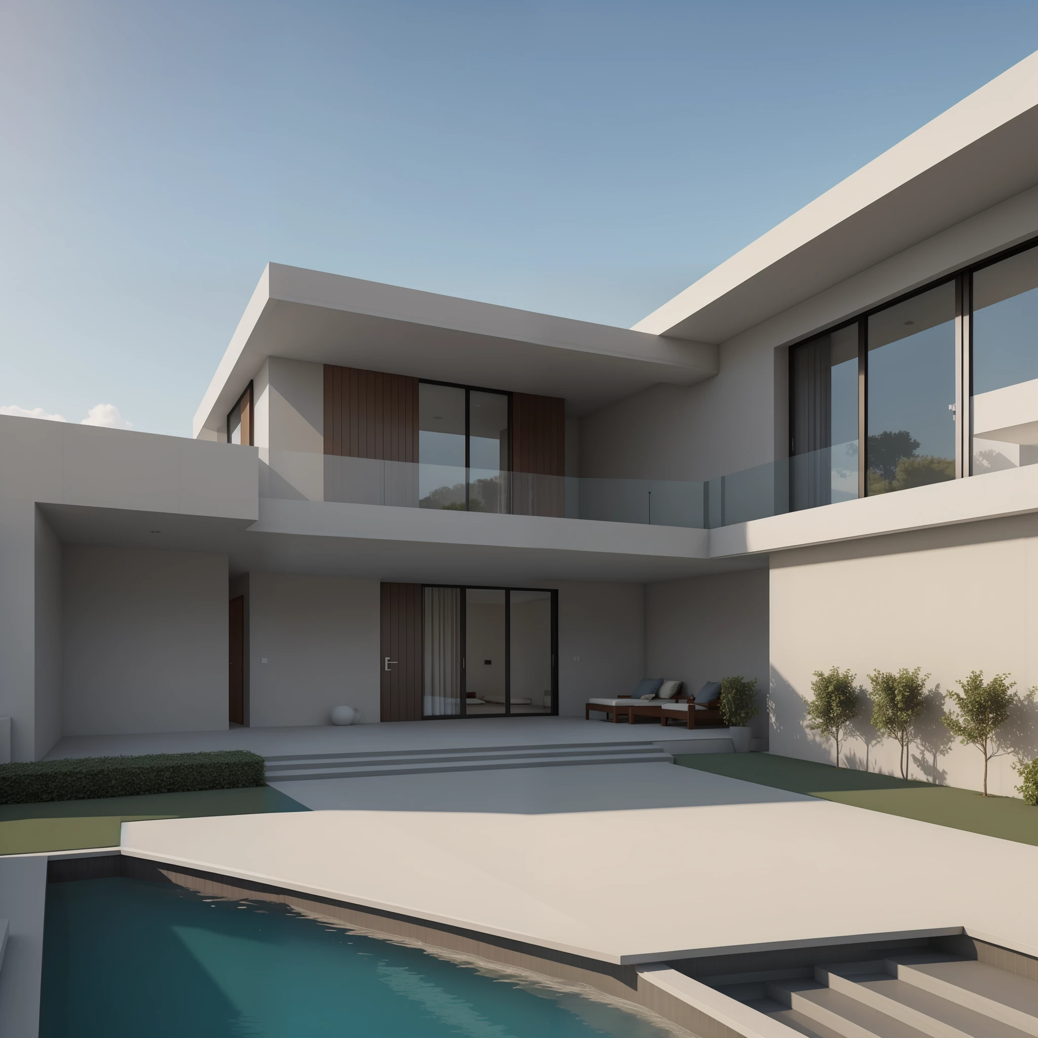 "Contemporary residence, (1 andares), alvenaria de concreto, super detalhado, imagem de corona render, 4k"