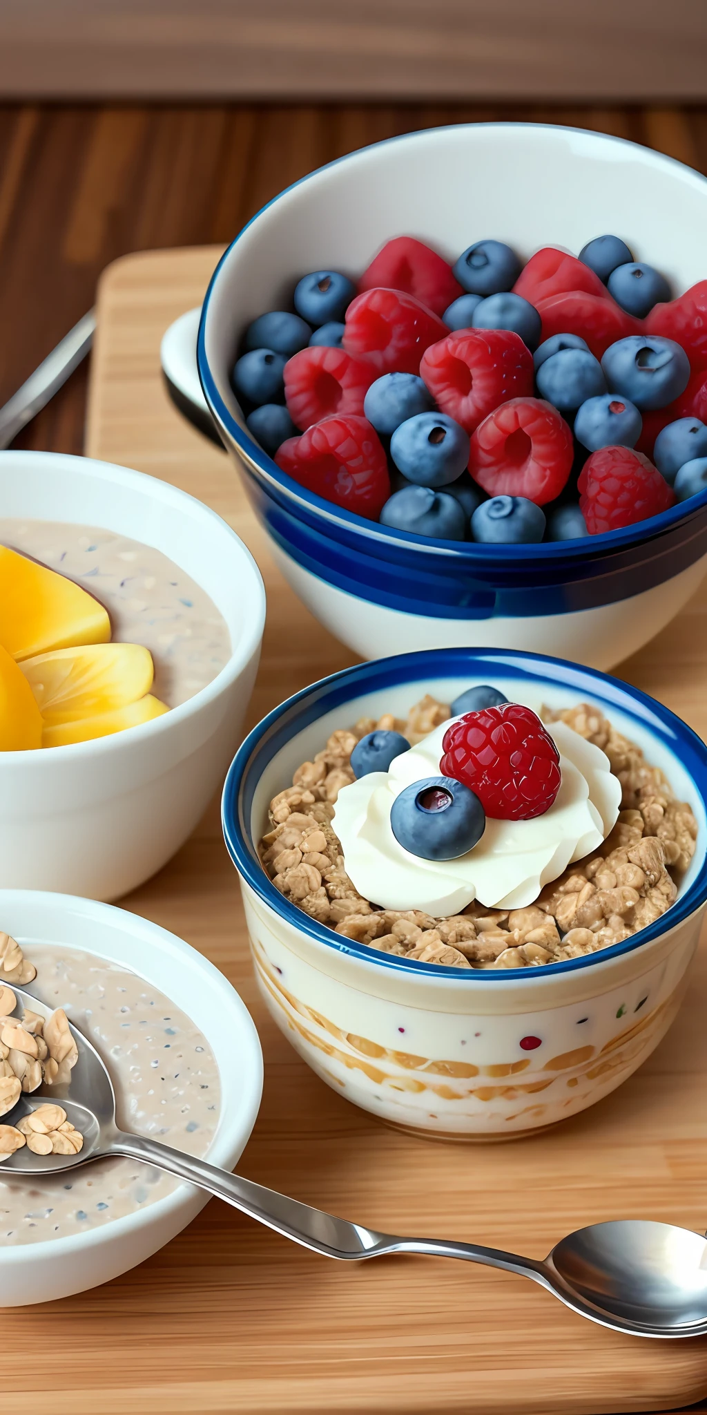 Healthy breakfast。Overnight Oats and Berry Yogurt
