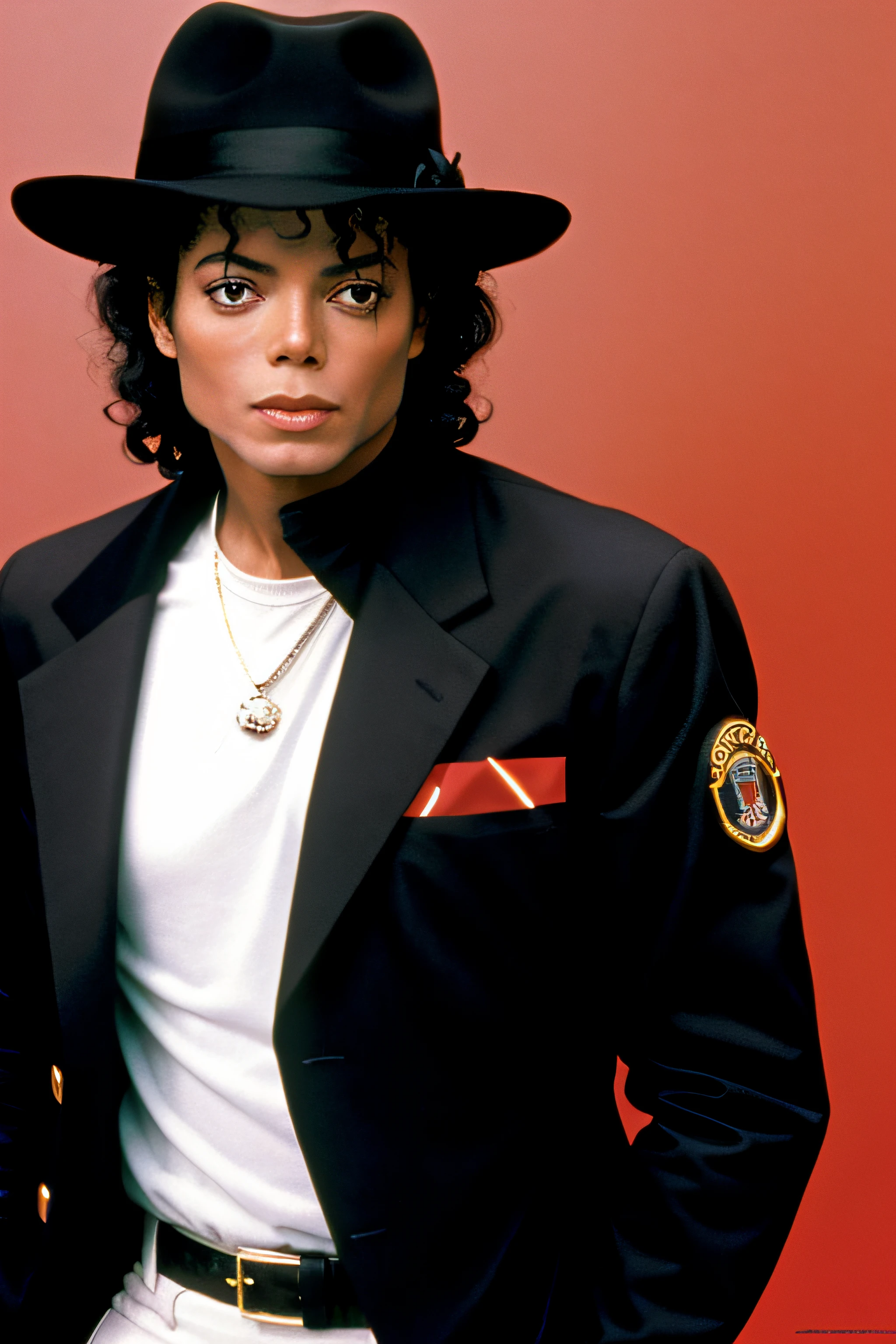 fotorrealista, Michael Jackson Negro com a pele negra ,pele escura estilo Thriller 1984,cabelo cacheado de alta qualidade, obra-prima, cinematic  composition, slow-motion,jaqueta de couro vermelha,black hat