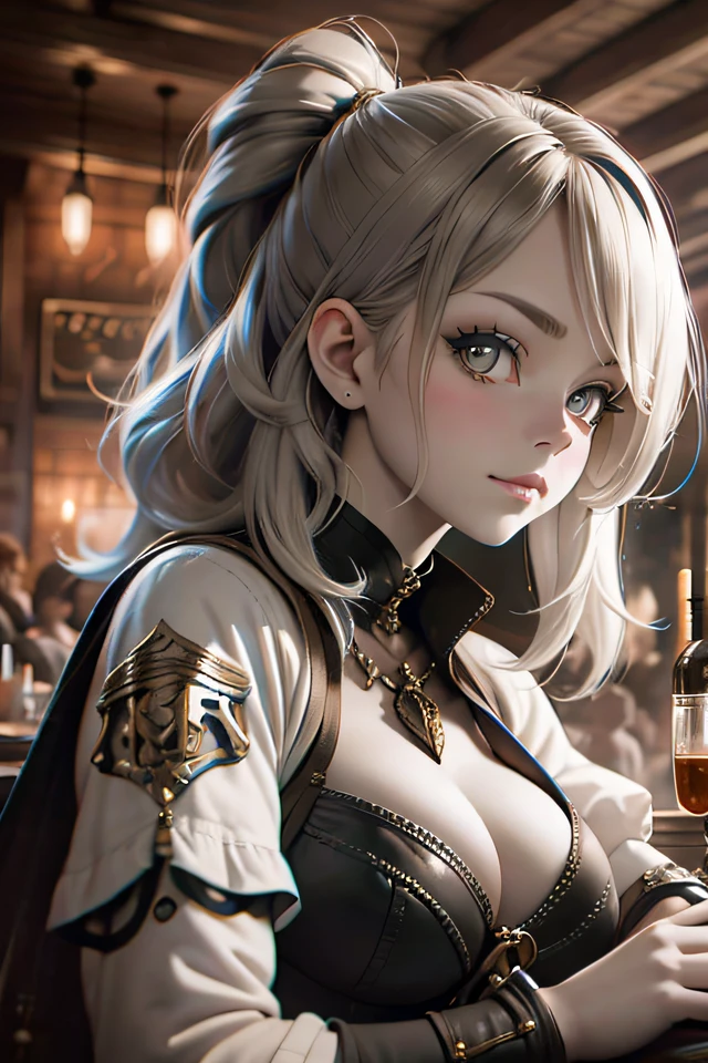 Hunter girl in fantasy tavern, masterpiece, ultra high contrast, intricate details, insane details, 8kHunter girl in fantasy tavern, masterpiece, ultra high contrast, intricate details, insane details, 8k