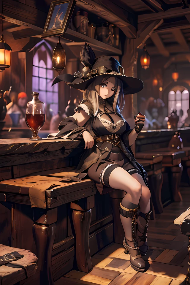 Hunter girl in fantasy tavern, masterpiece, ultra high contrast, intricate details, insane details, 8kHunter girl in fantasy tavern, masterpiece, ultra high contrast, intricate details, insane details, 8k