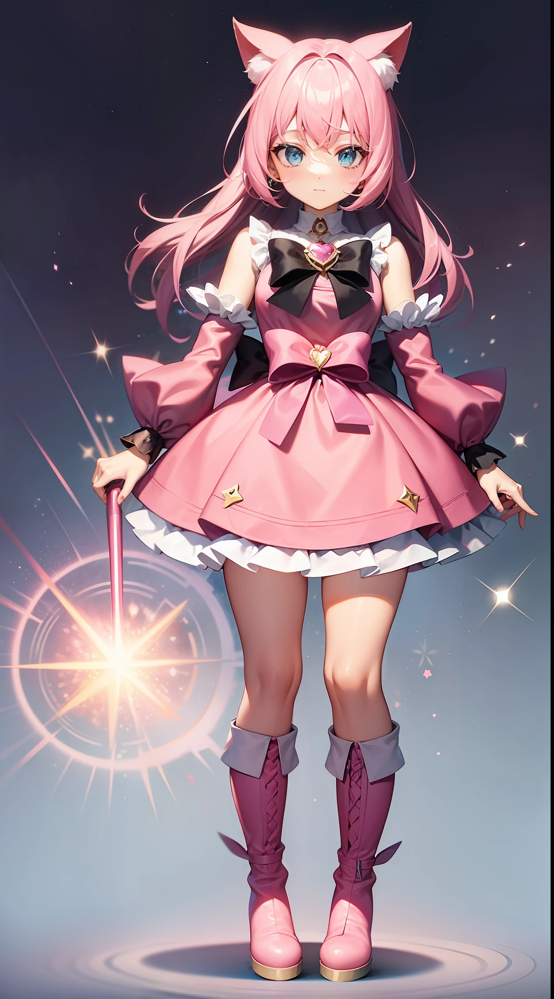 a cartoon girl in a pink dress and pink boots, style of magical girl,