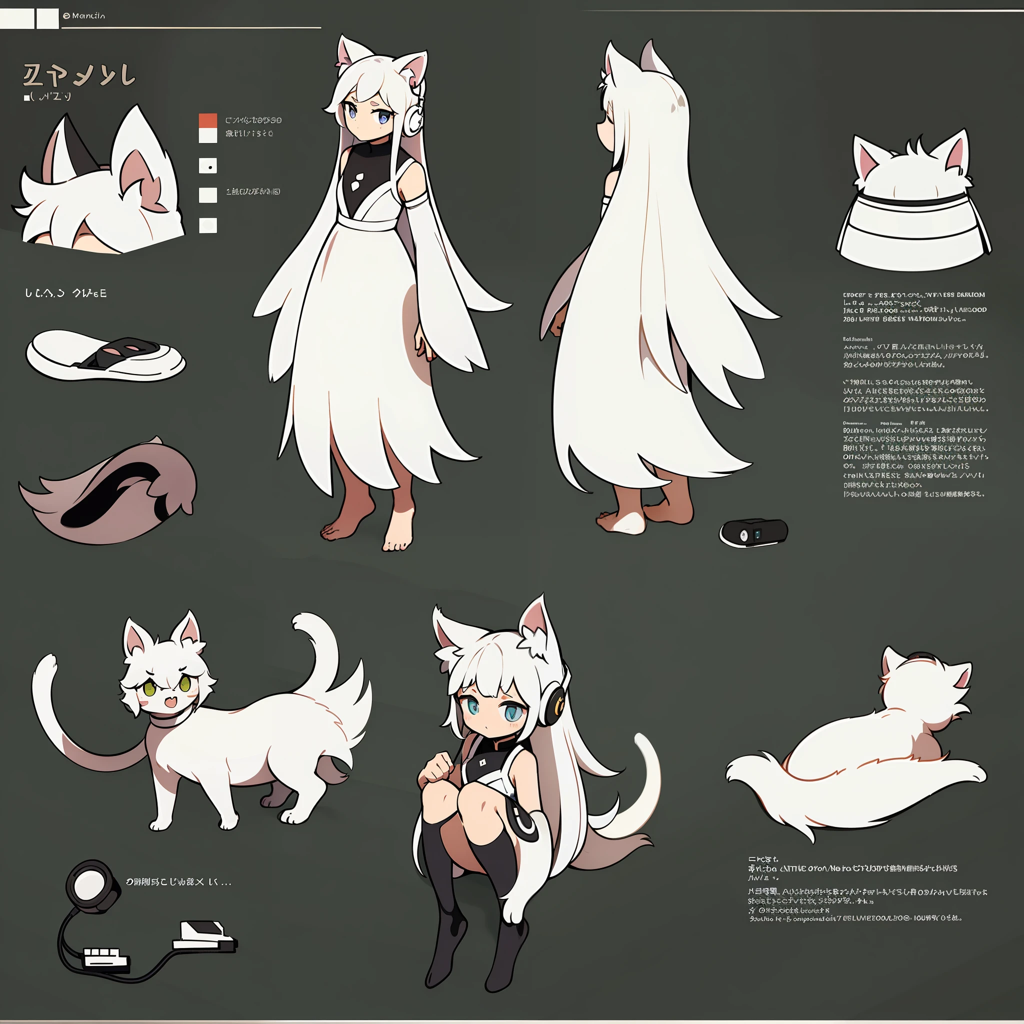 Cat-eared girl wearing headphones A variety of black and white clothing designs,3×3 format images,A set of illustrations,The spacing between each element is equal,There is no overlap,Old memo kernel,Two image views,namely the frontview、the sideview、white backgrounid、Different image views ,organic shapes and lines,illustratio,Flat illustration style,Flat illustration style,Danish design"