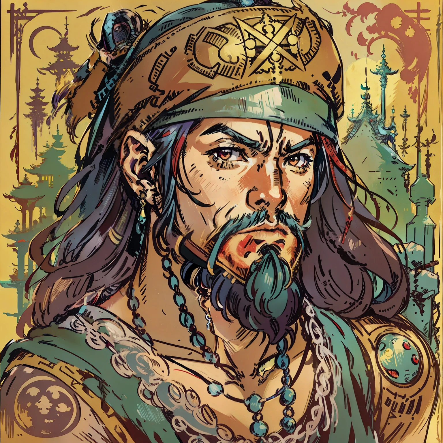 Pirata macho, Asian ethnicity, Personagem de RPG, fantasia medieval, fechar retrato