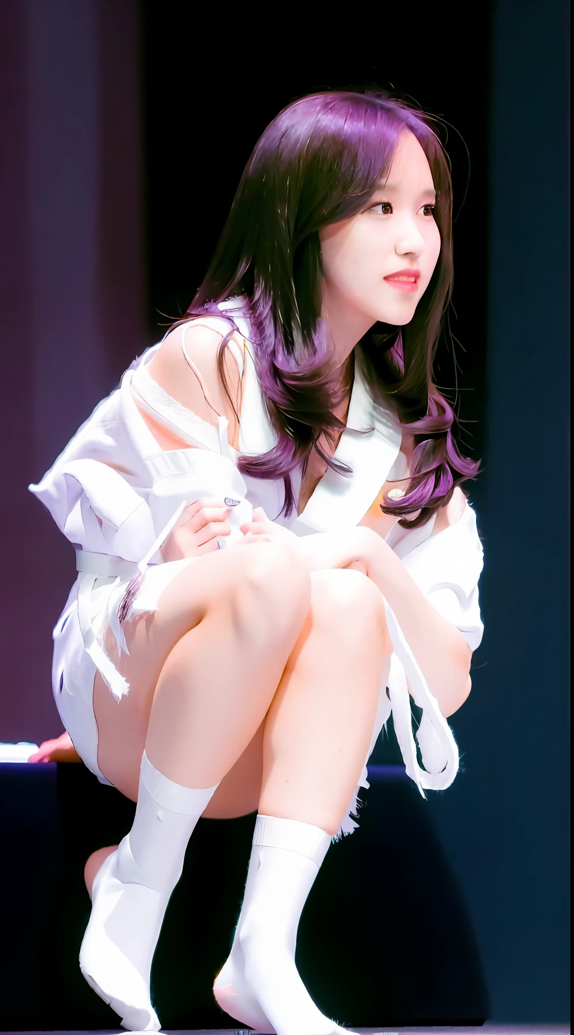 mina,1girl,solo,{(highres)},(long hair),commentary request,{(breasts)},{(looking at viewer)},{(white pantyhose)},{(yukata)},{(black hair)},({legs apart}),indifferent
