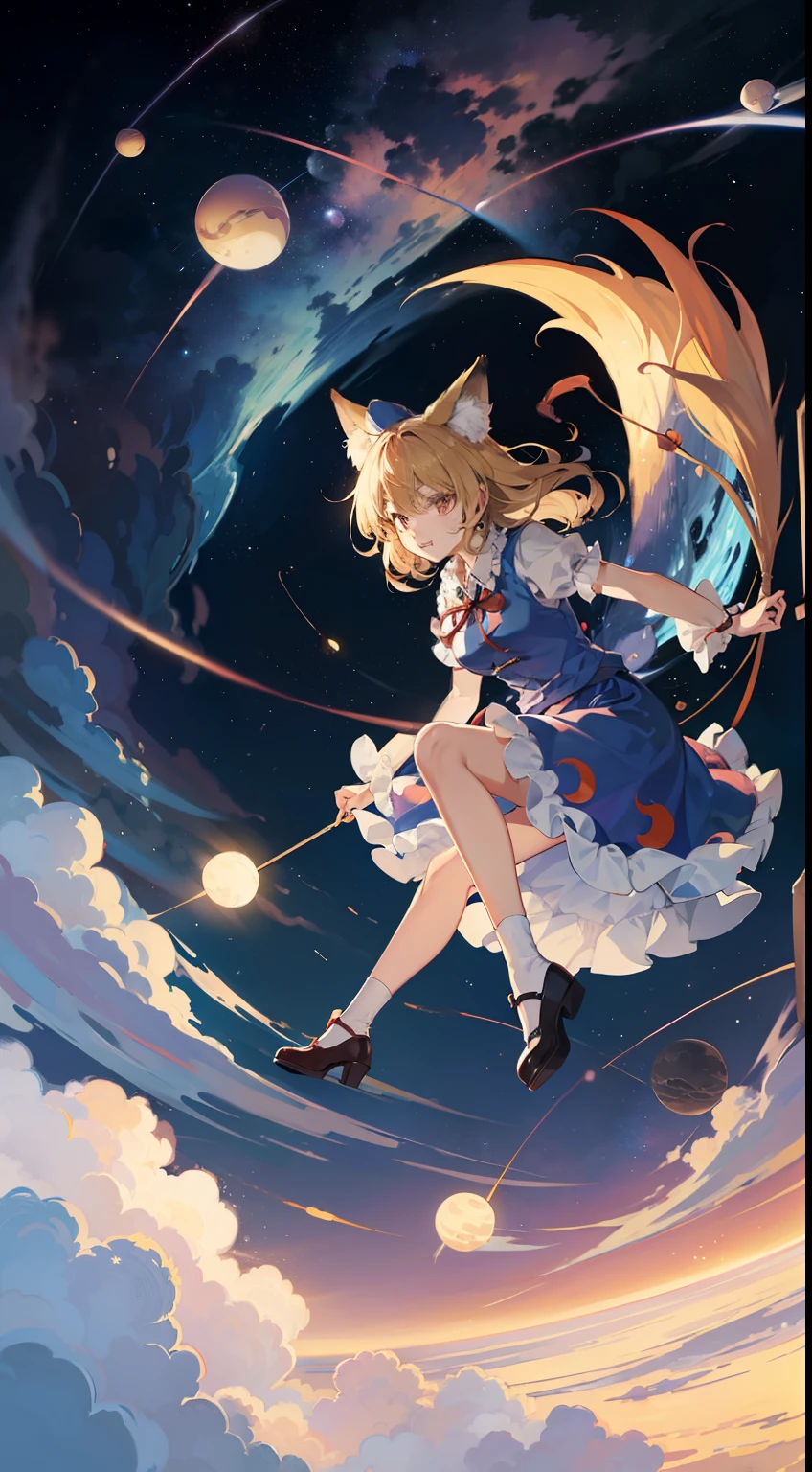 Pure fox,touhou character,In outer space,afloat