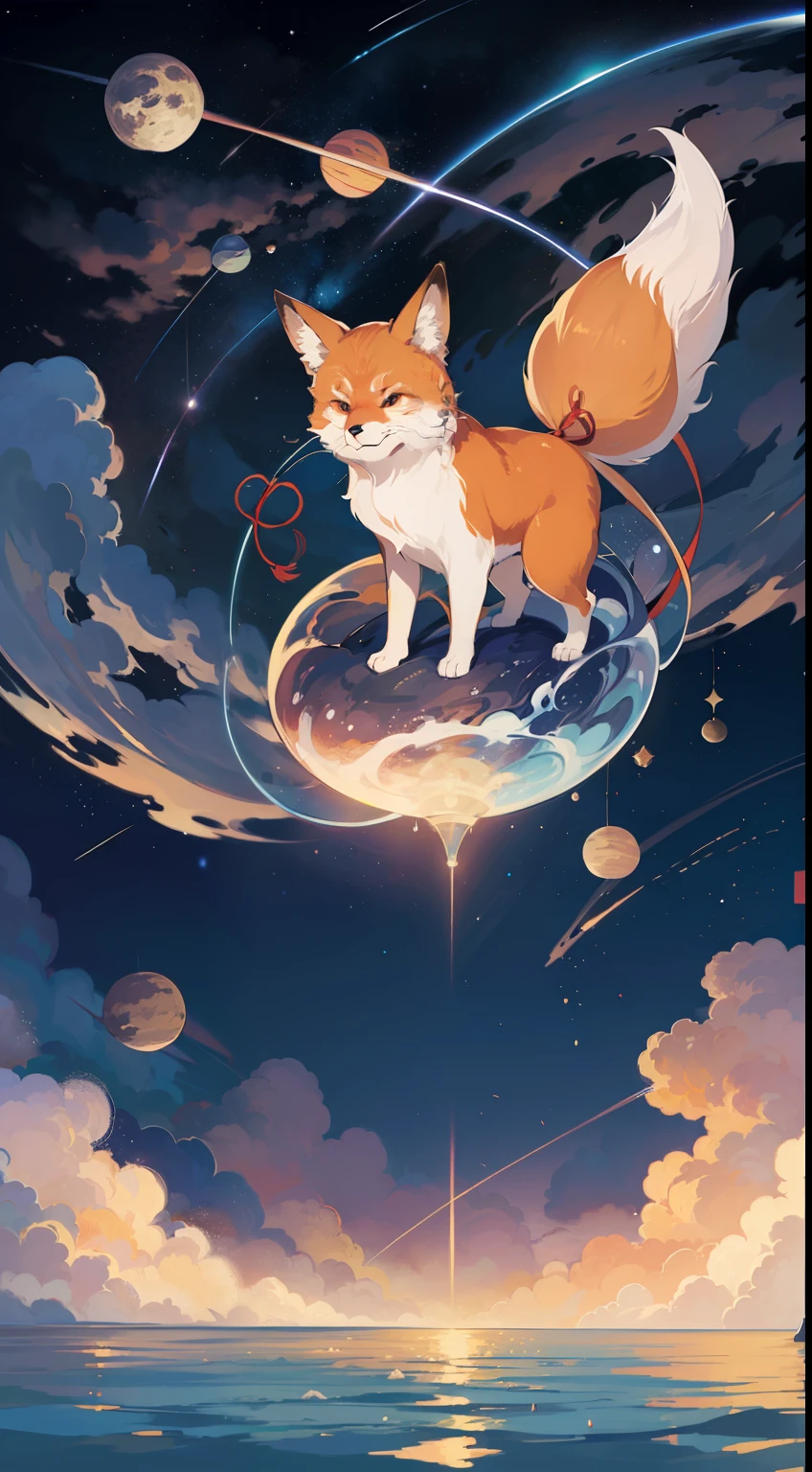 Pure fox,touhou character,In outer space,afloat