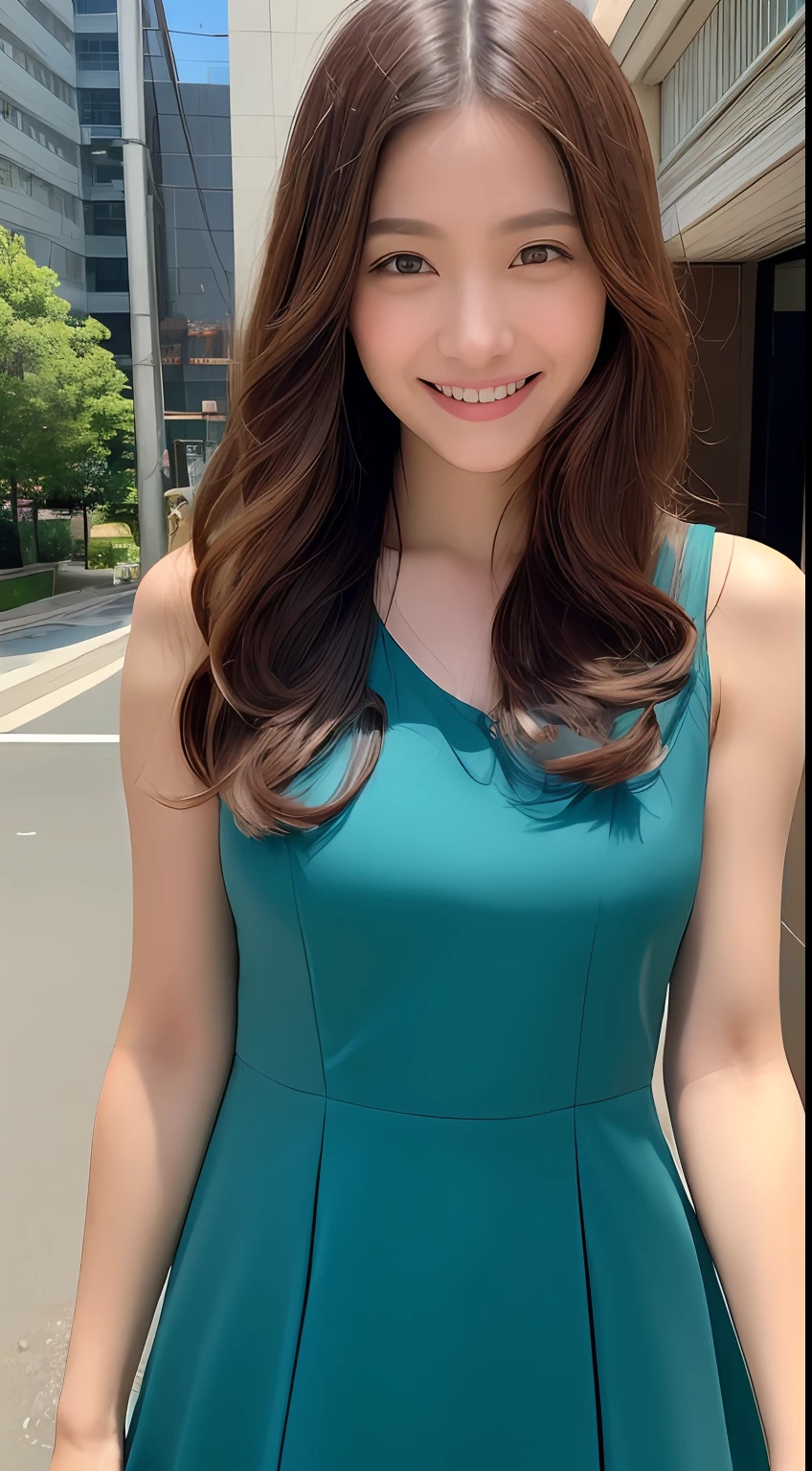 ((Realistic lighting、top-quality、8K、masterpiece:1.3))、focus:1.2、1girl in、perfectbodybeauty:1.4、Slim abs:1.1、((Dark brown hair))、(aqua dress:1.4)、(outside of house、natta:1.1)、City Street、Superfine Face、Fine Eyes、二重まぶた、Super beautiful photo、(With a Female Friend)(2 females)、Real Japan People、Super cute、a smile