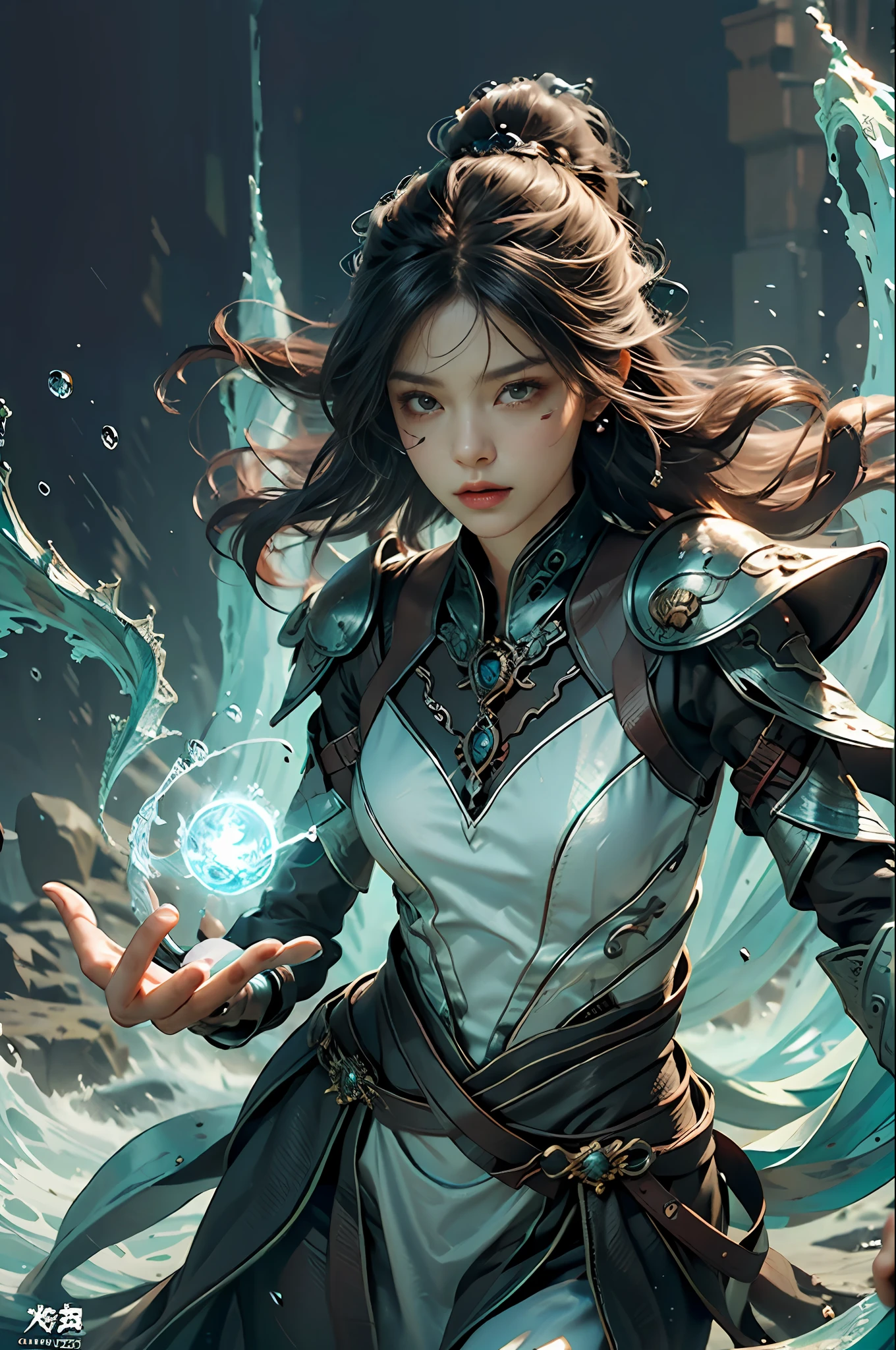 {{master piece}}, pinnacle rendering, realistic rendering, dark red rendering, metal rendering, {{color ink painting}}}, {{splash ink}}}, {{color}}, {{color}}, gorgeous rendering, best quality, illustration, flame, smoke, doomsday world, splash ink fire sea doomsday, full body, 1 girl, exquisite facial details, delicate facial features, fair face, beautiful detail eyes, deep pupils, broken city details, beautiful details long hair, Wave hair, broken details, transparent mechanical core, cyborg girl, details, cool, tight grooming, lace finishing, linear light costume retouching, light rendering, reflection, highlight, holy light, confidence, charm, battle stance detail close-up, fire day, {filigree}, colored background, a dragon stands behind the girl, sea of fire, {tornado special effects}, beautiful details cyan dragon armor, (cold face, confident) great depth, depth of field, 360° panoramic picture, fierce and magnificent battle scenes, broken mirrors, fingers all hidden and not displayed, small mouth closed