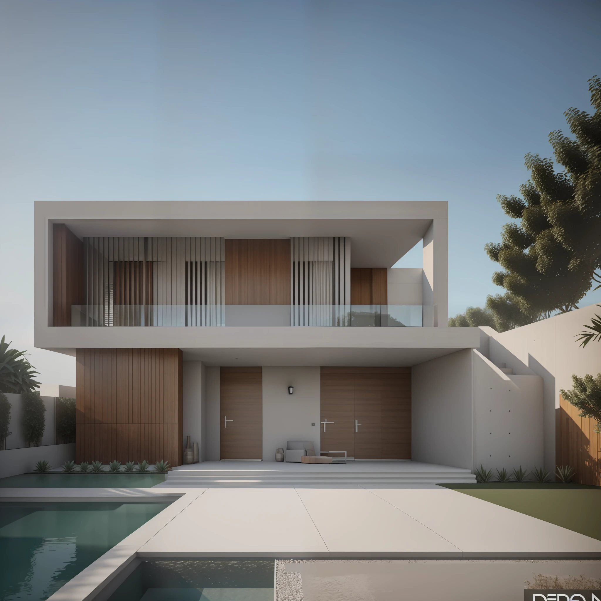 "Contemporary residence, (1 andares), concrete masonry, super detalhado, imagem de corona render, 4k"
