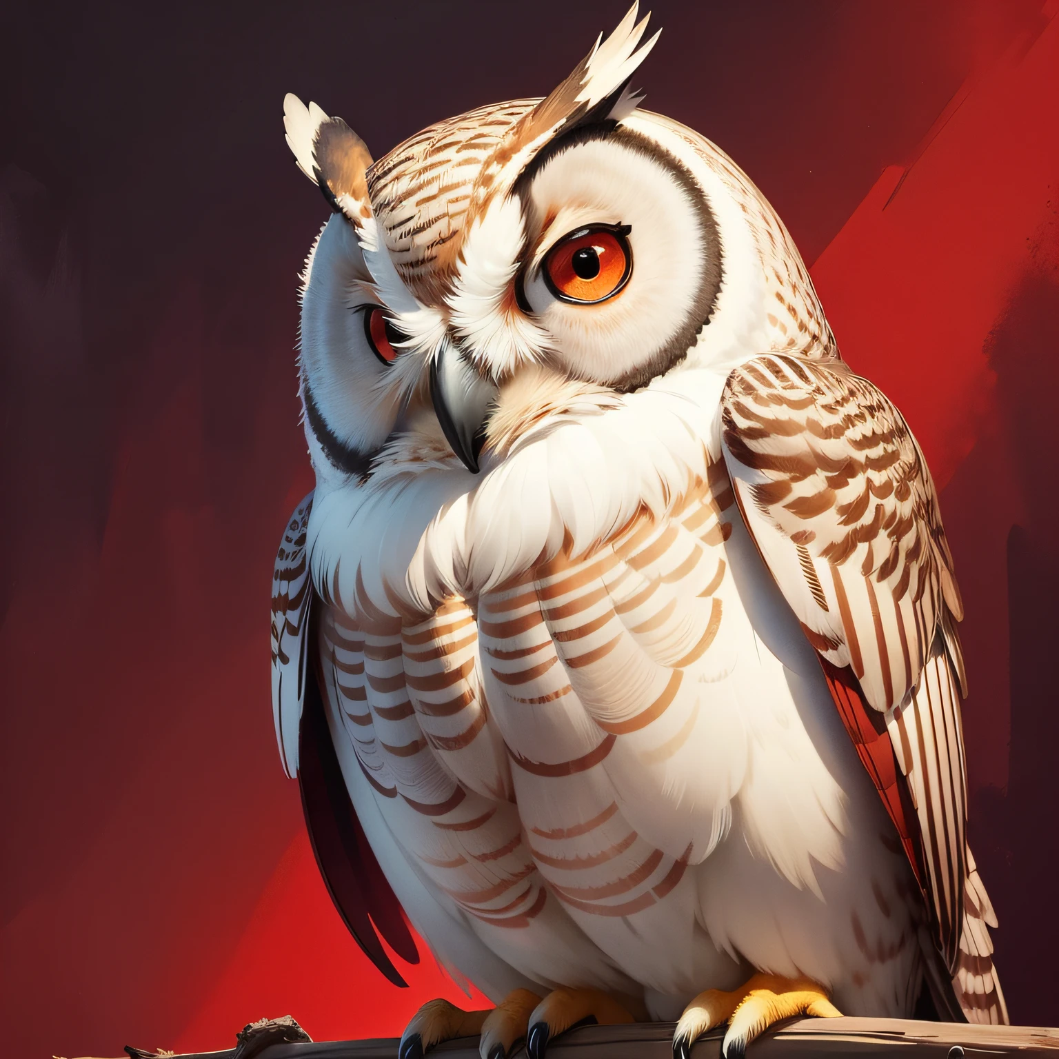 Owl animals,Red simple background,lively and lovely,watercolor paiting