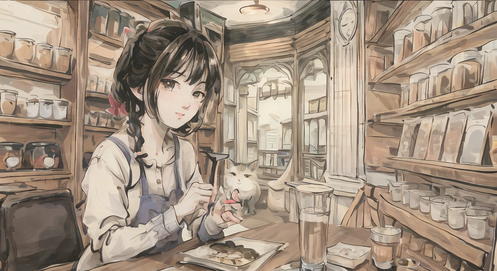 Male shopkeeper and kitten,cafes,