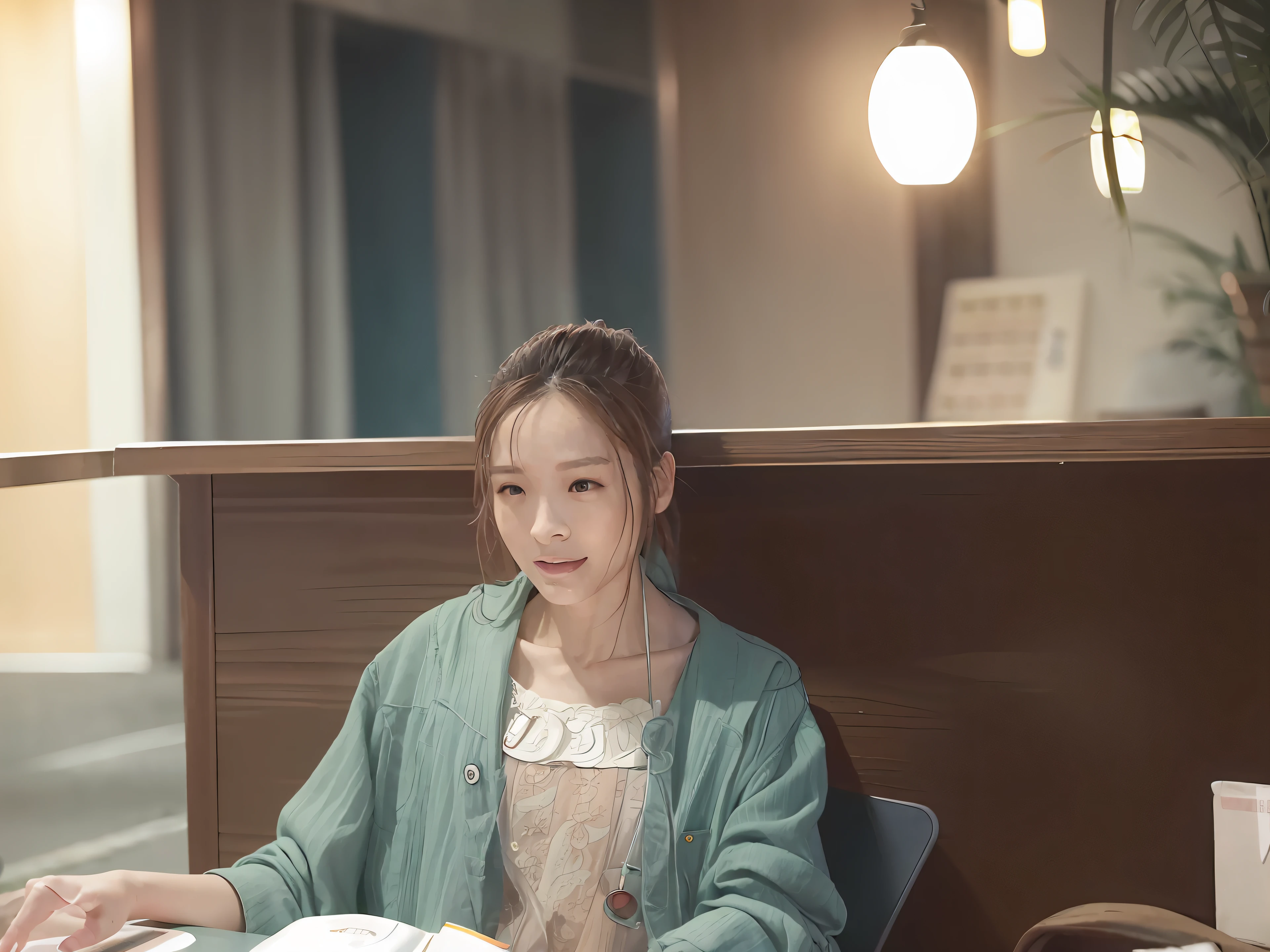 Woman sitting at table with laptop and cell phone, xintong chen, chinese artist, dang my linh, xiang duan, wenfei ye, A young Asian woman, jinyiwei, Lin Qifeng, mingchen shen, zeng fanzh, xue han, 2 8 years old, chiho, 2 9 years old
