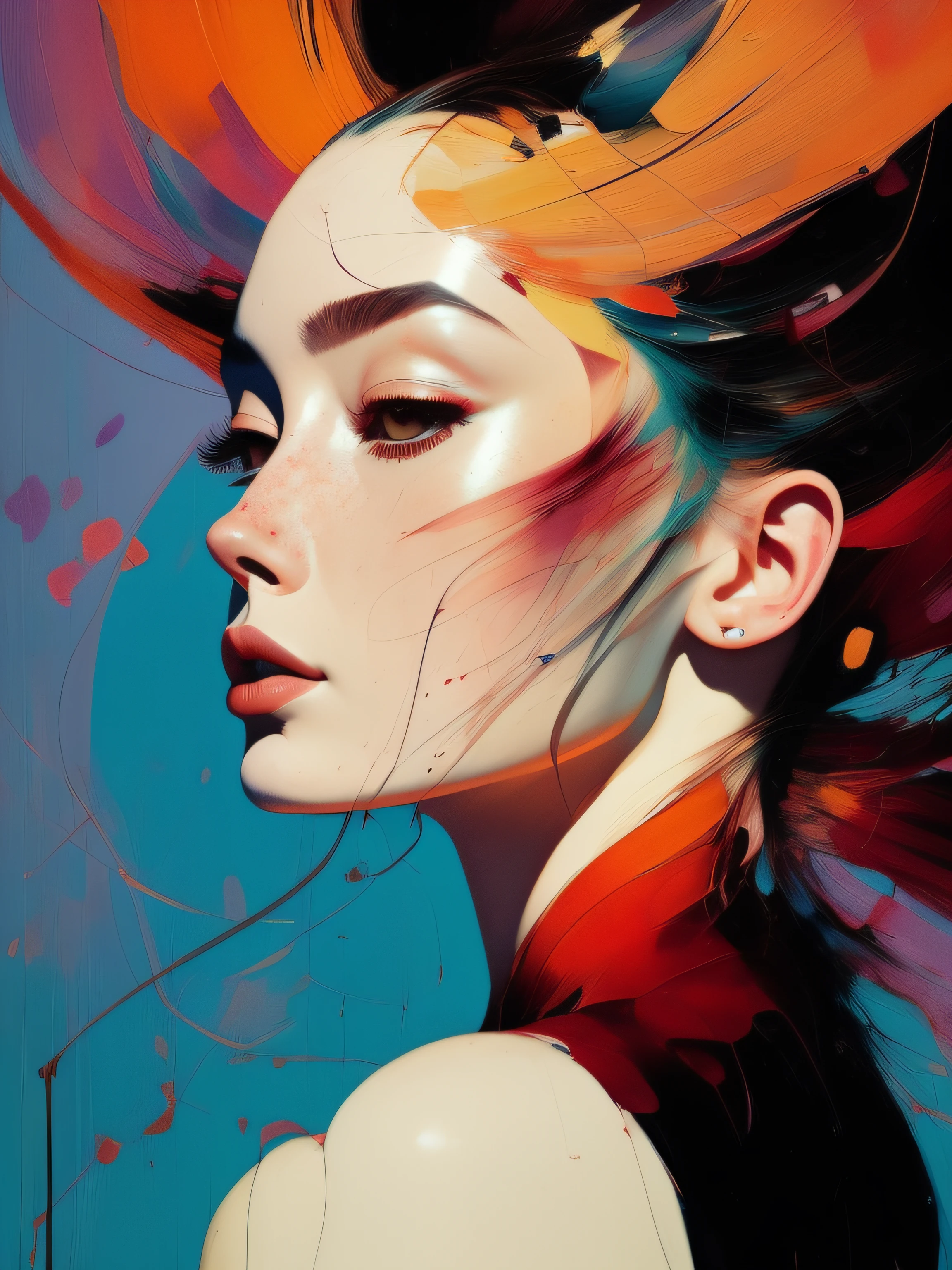 there is ugliness in beauty, but there is also beauty in ugliness. in the style of adrian ghenie, esao andrews, jenny saville, edward hopper, surrealism, dark art by james jean, takato yamamoto, inkpunk minimalism, A beautiful woman in a pose, in spring, artbook, game_cg, Japanese, Plump,Portrait of a stunningly beautiful, fashion editorial, studio photography, magazine photography, pointed nose, blurry background